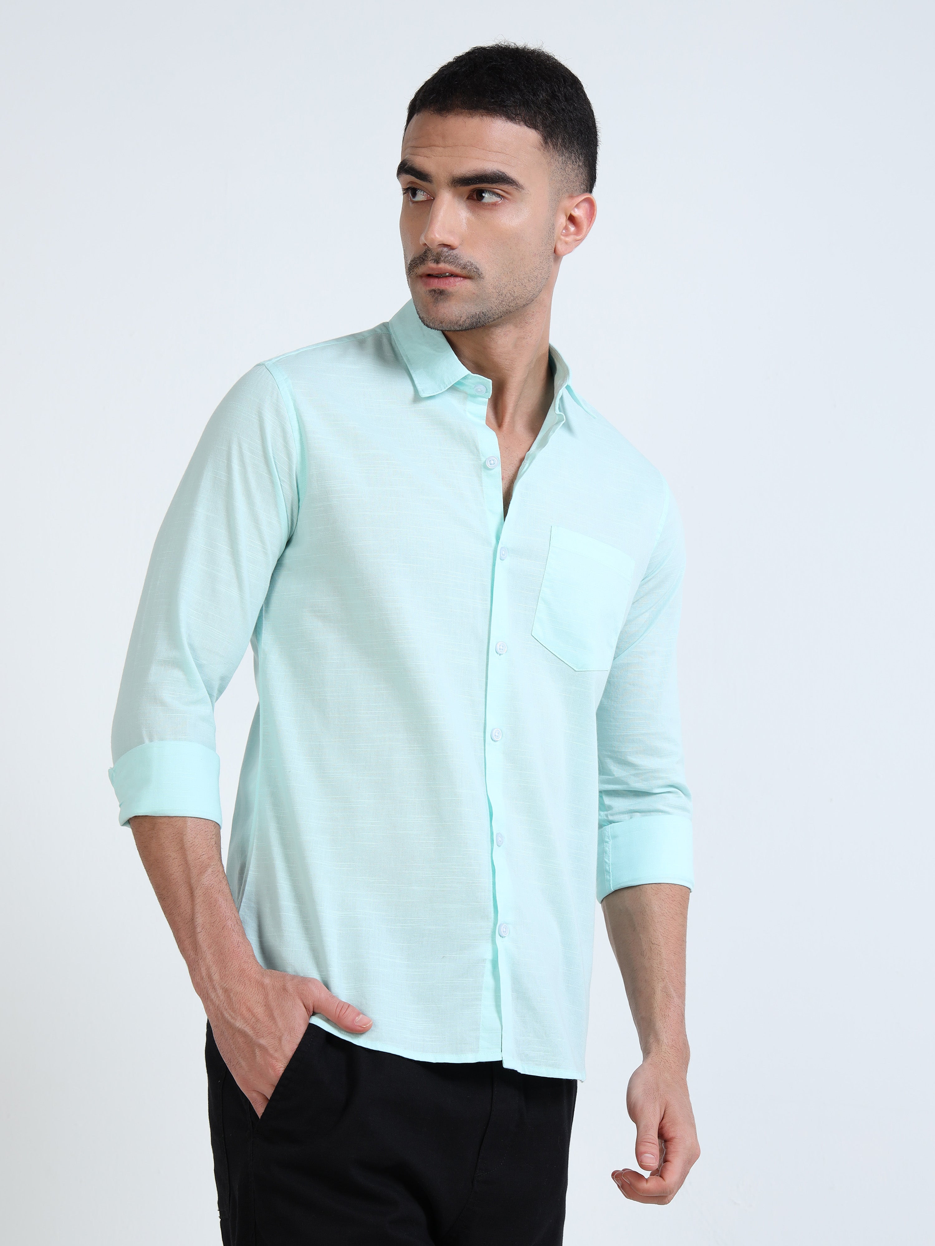 Old Ivy Green Classic Cotton-Lenin Shirt