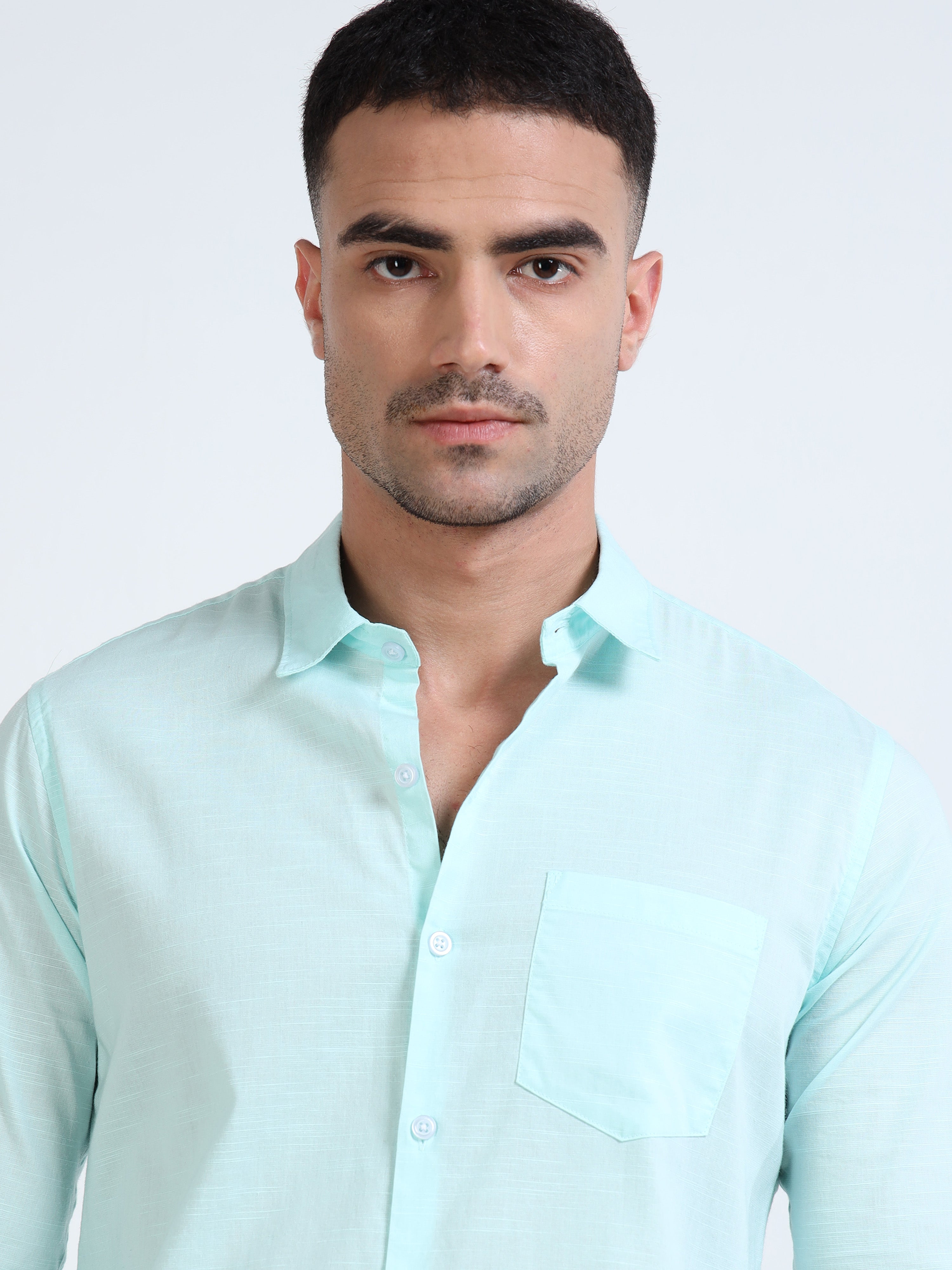 Old Ivy Green Classic Cotton-Lenin Shirt