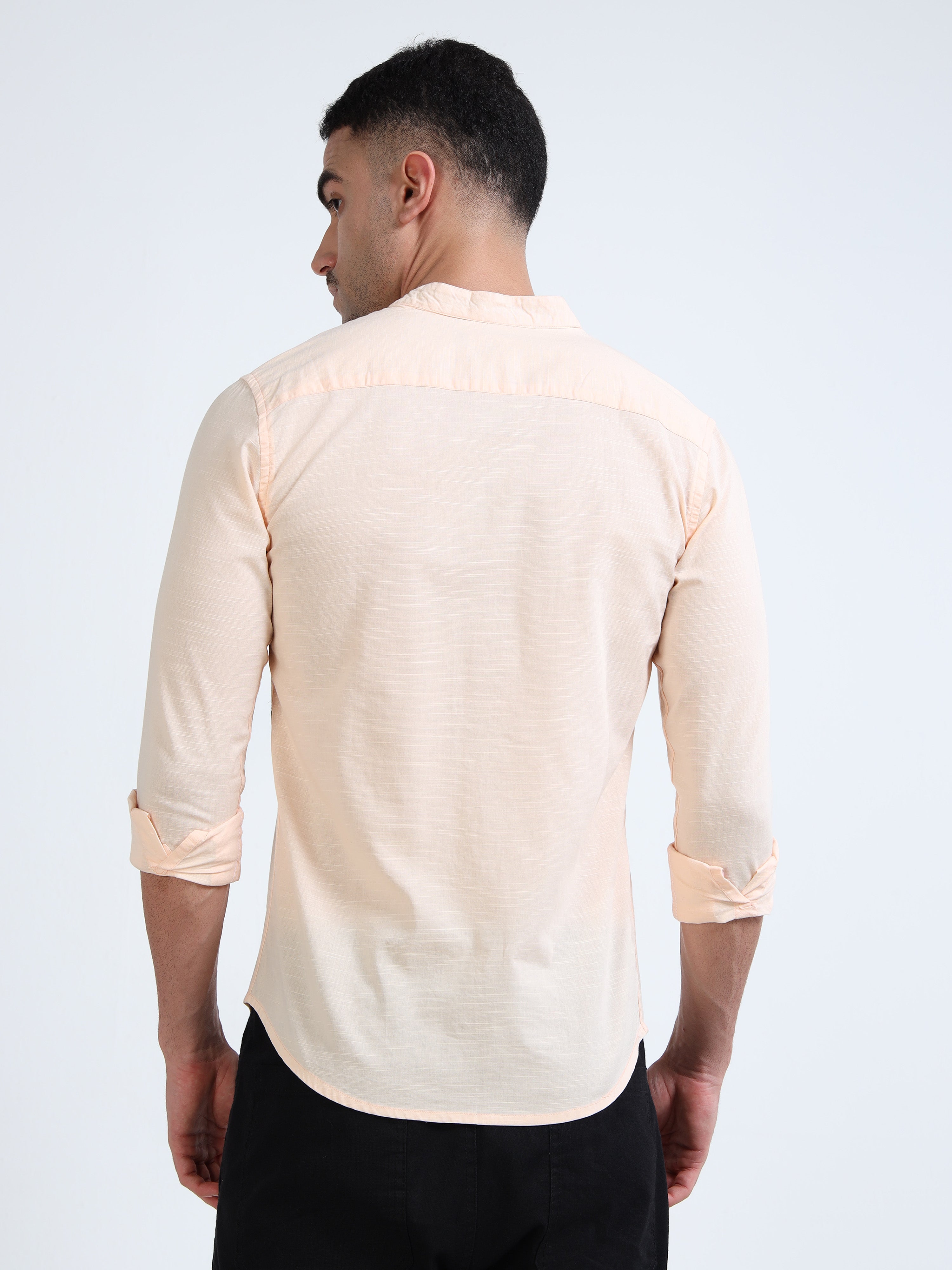 Peach Mandarin Cotton-Lenin Shirt
