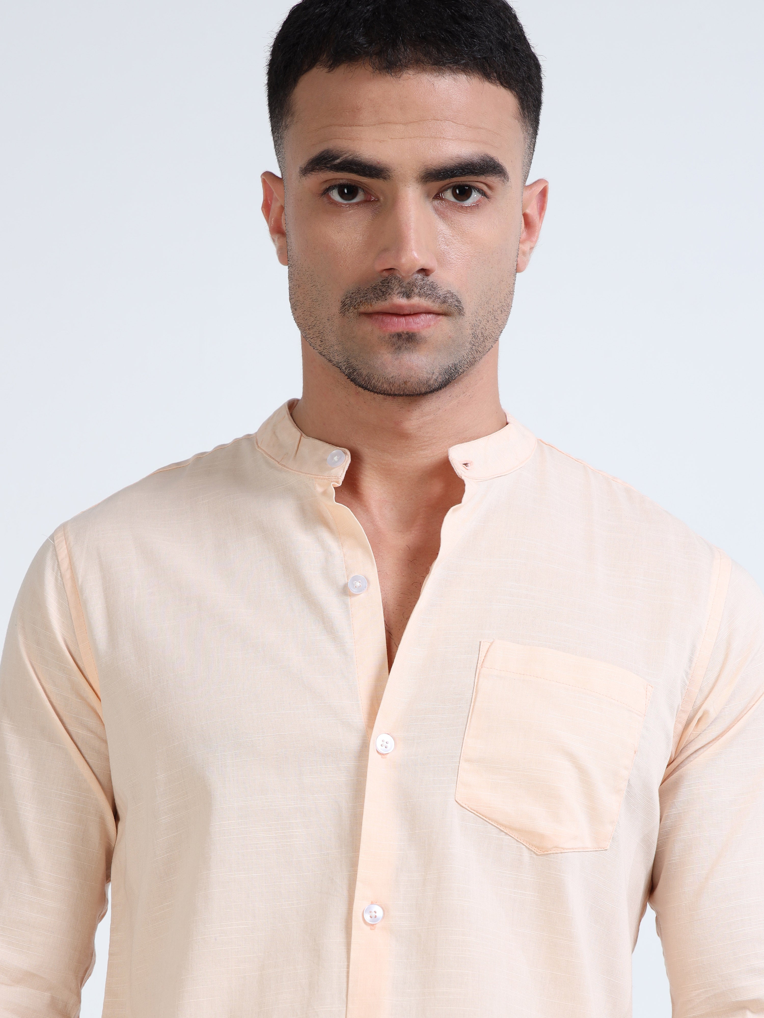 Peach Mandarin Cotton-Lenin Shirt