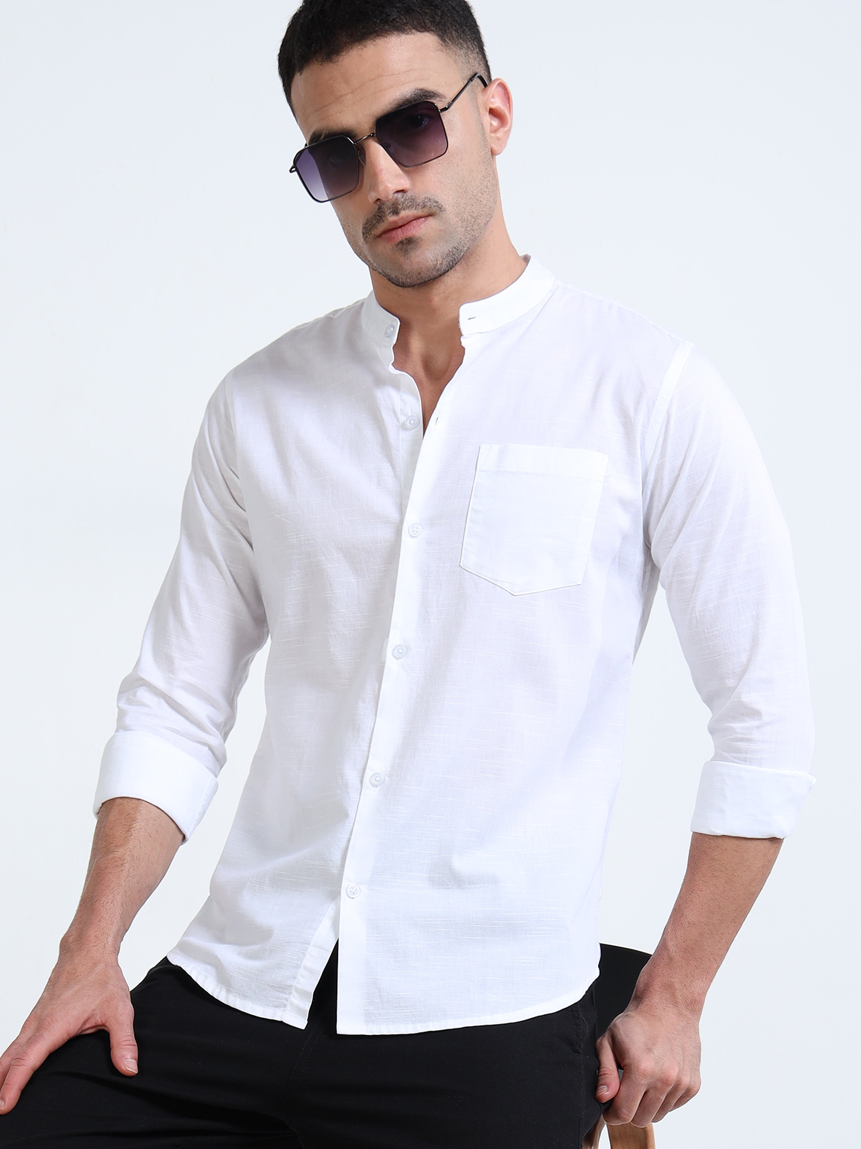 Classic White Madarin Collar Shirt