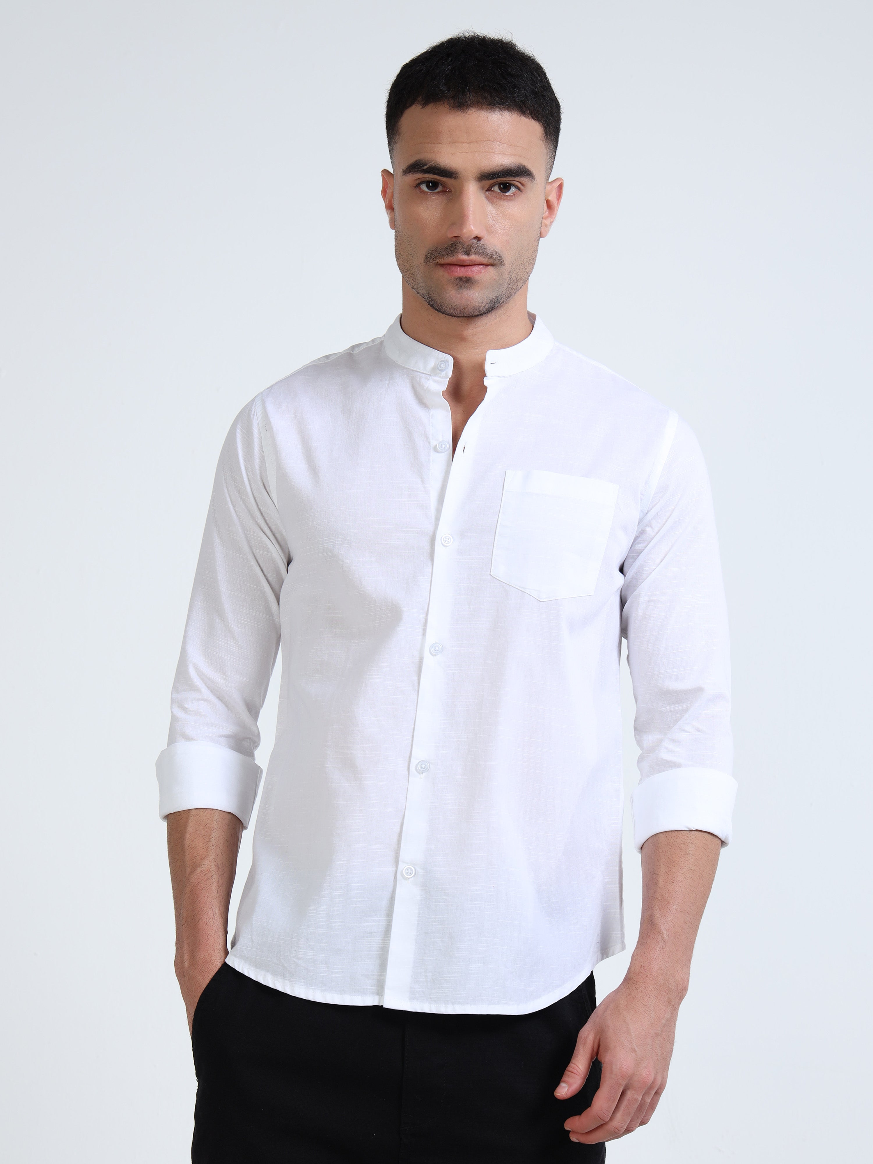 Classic White Madarin Collar Shirt
