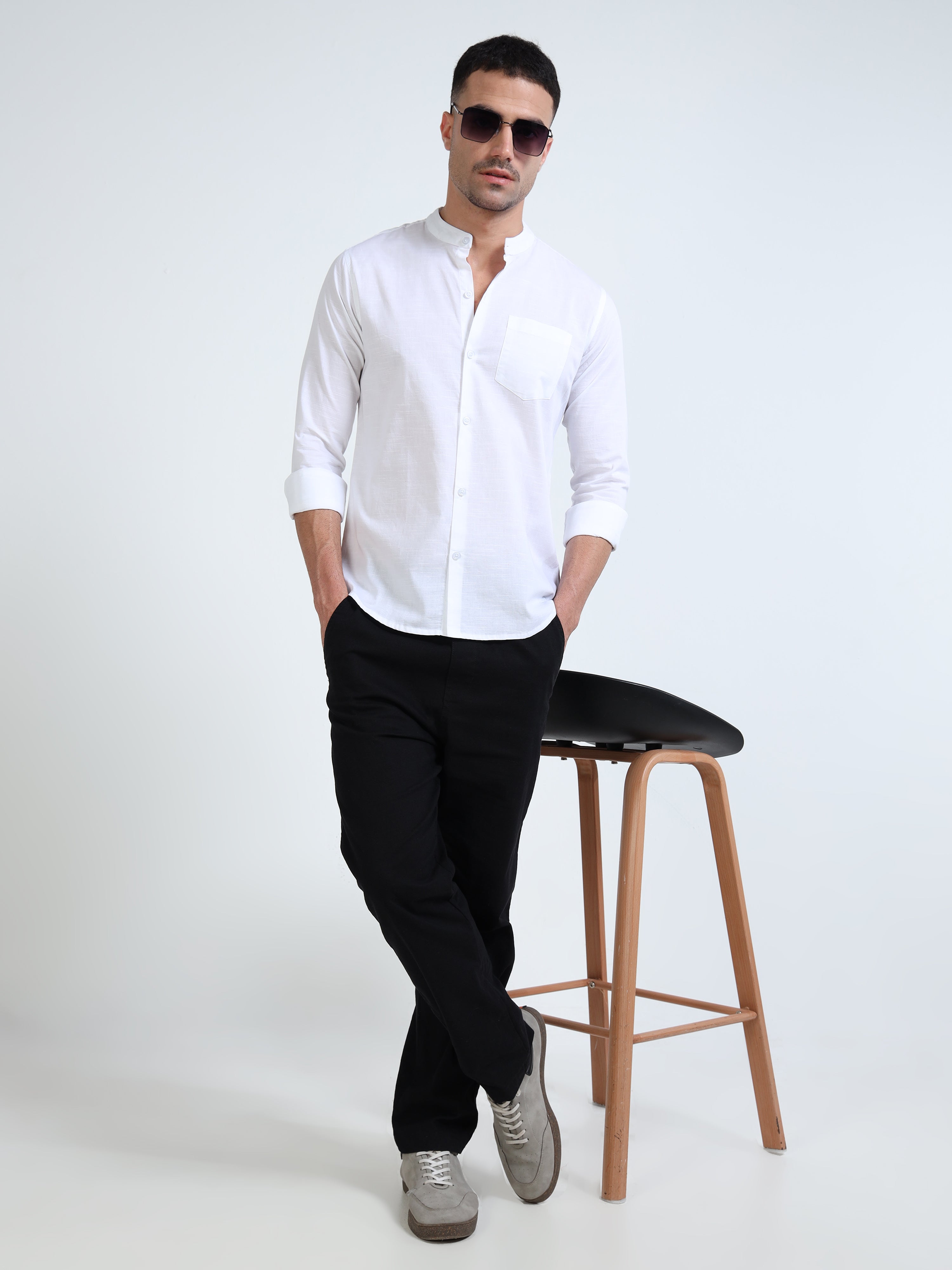 Classic White Madarin Collar Shirt
