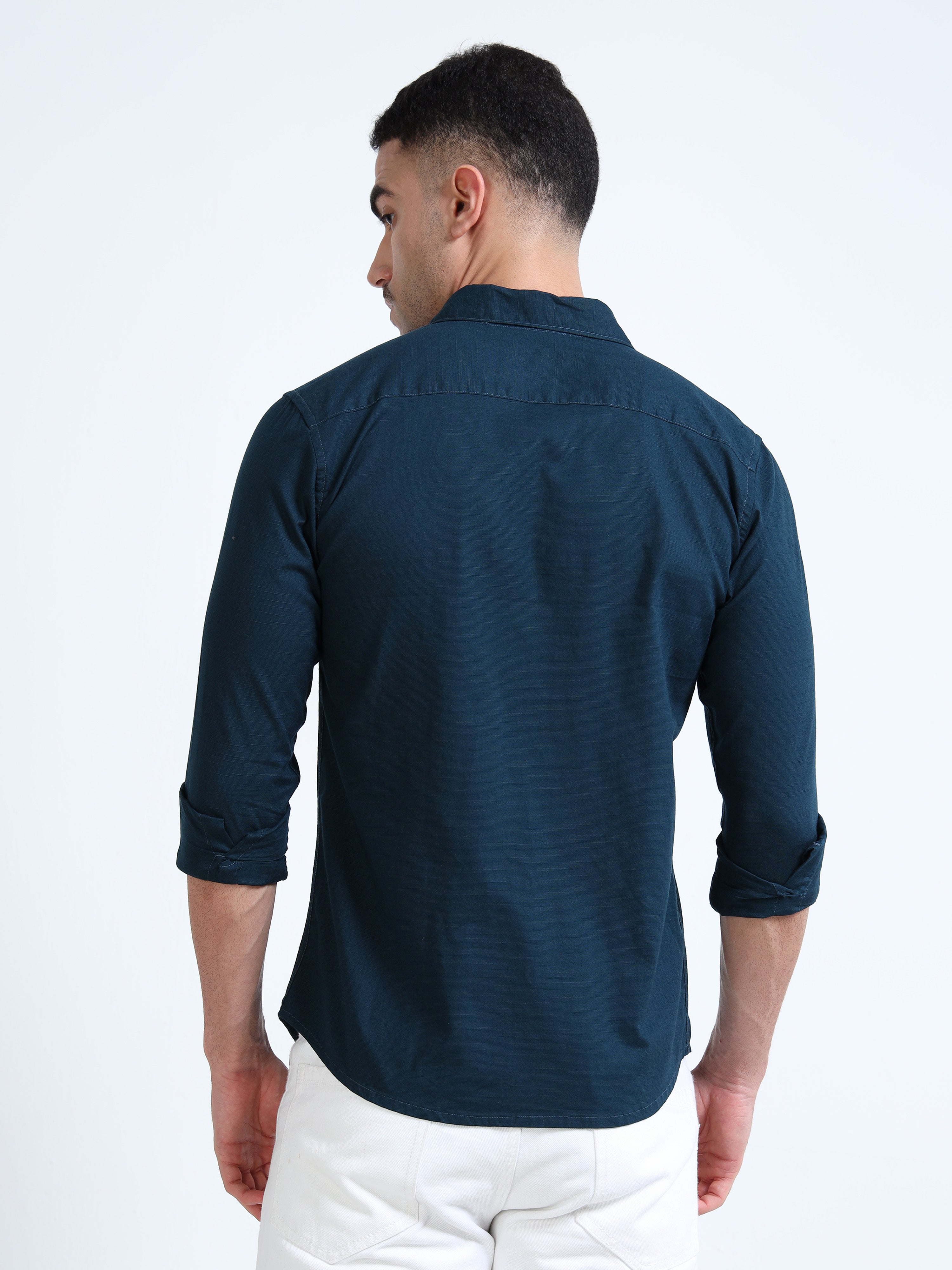 Marine Blue Classic Cotton-Lenin Shirt
