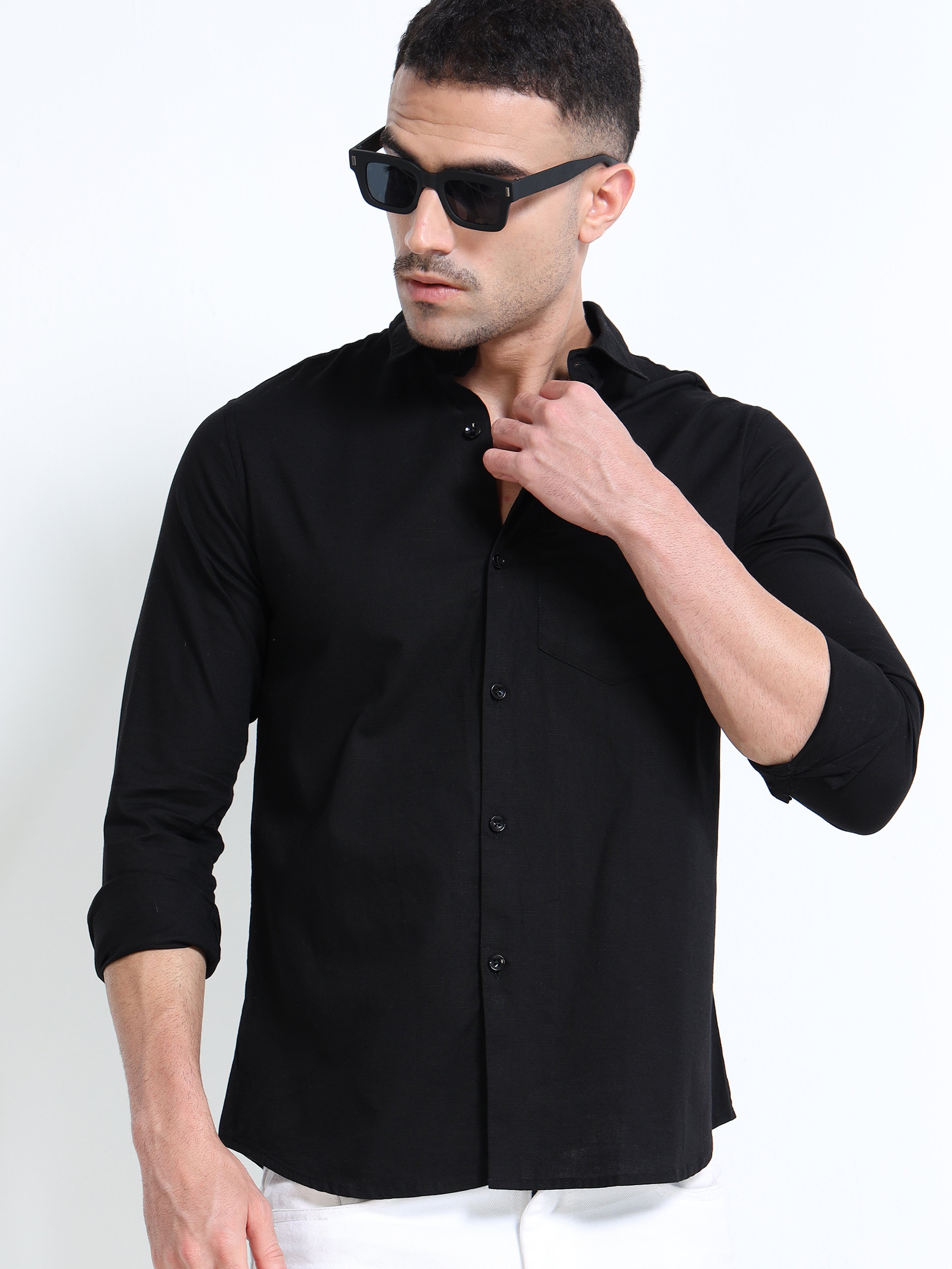 Midnight Black Classic Cotton-Lenin Shirt
