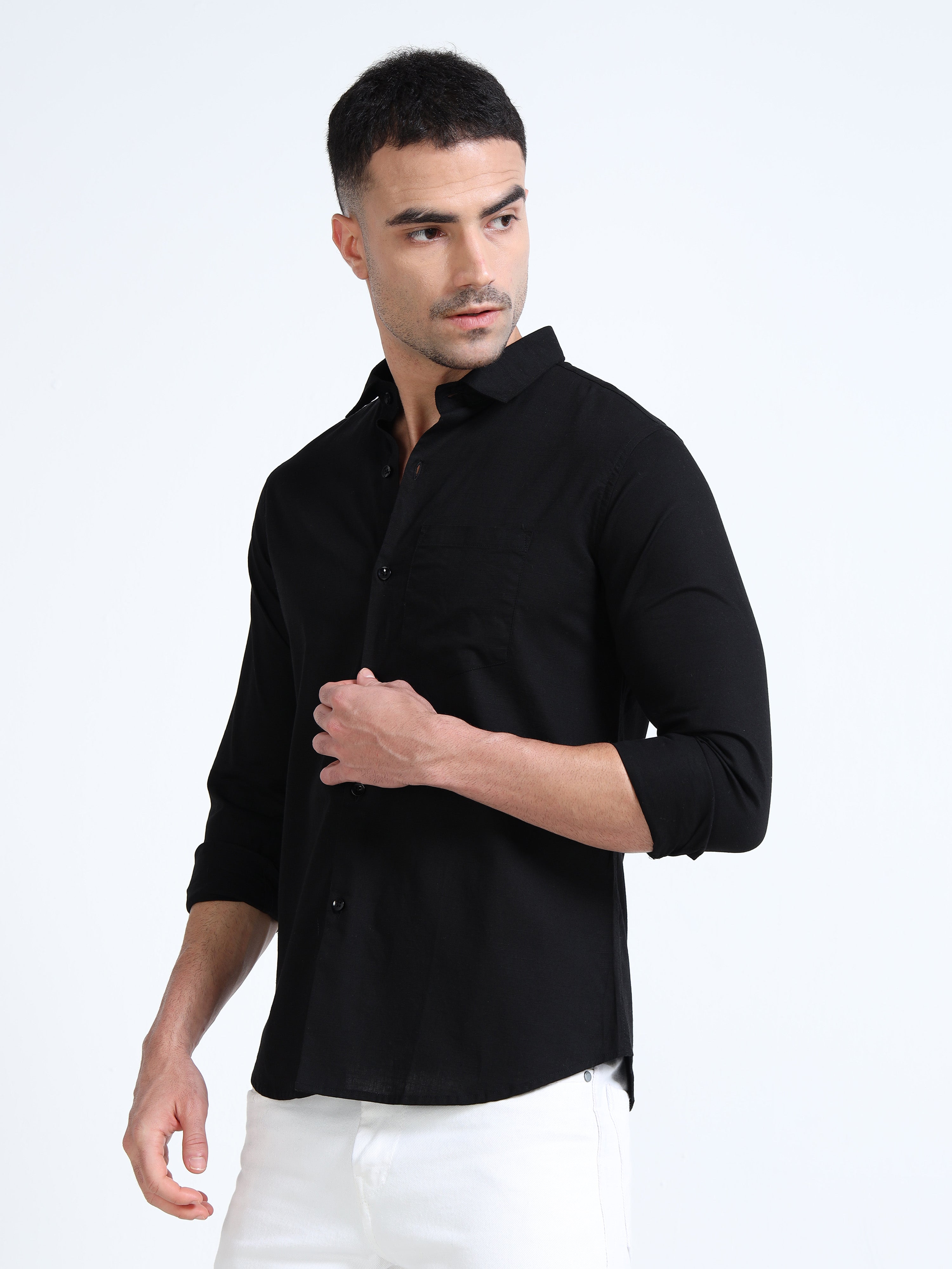 Midnight Black Classic Cotton-Lenin Shirt