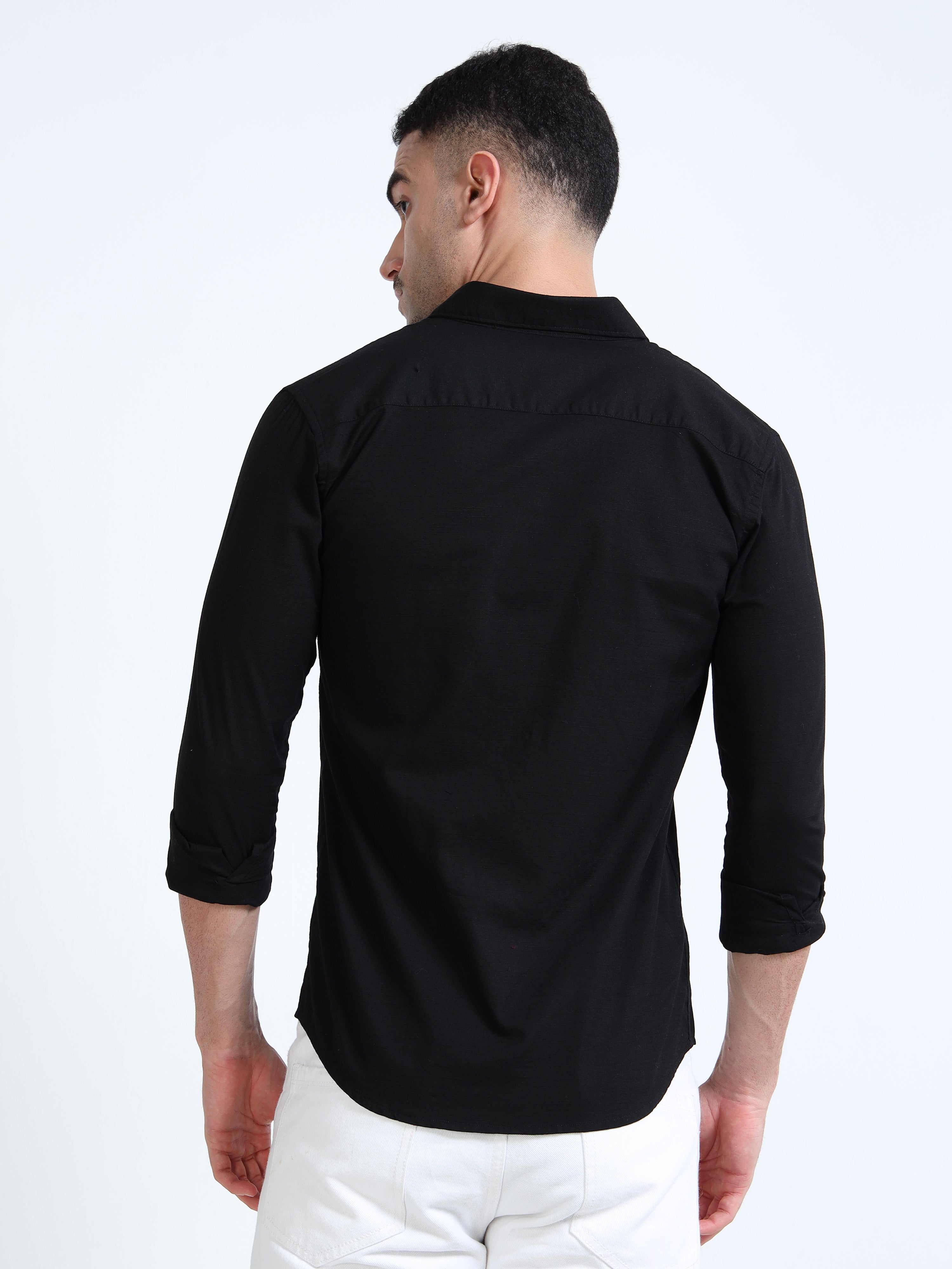 Midnight Black Classic Cotton-Lenin Shirt