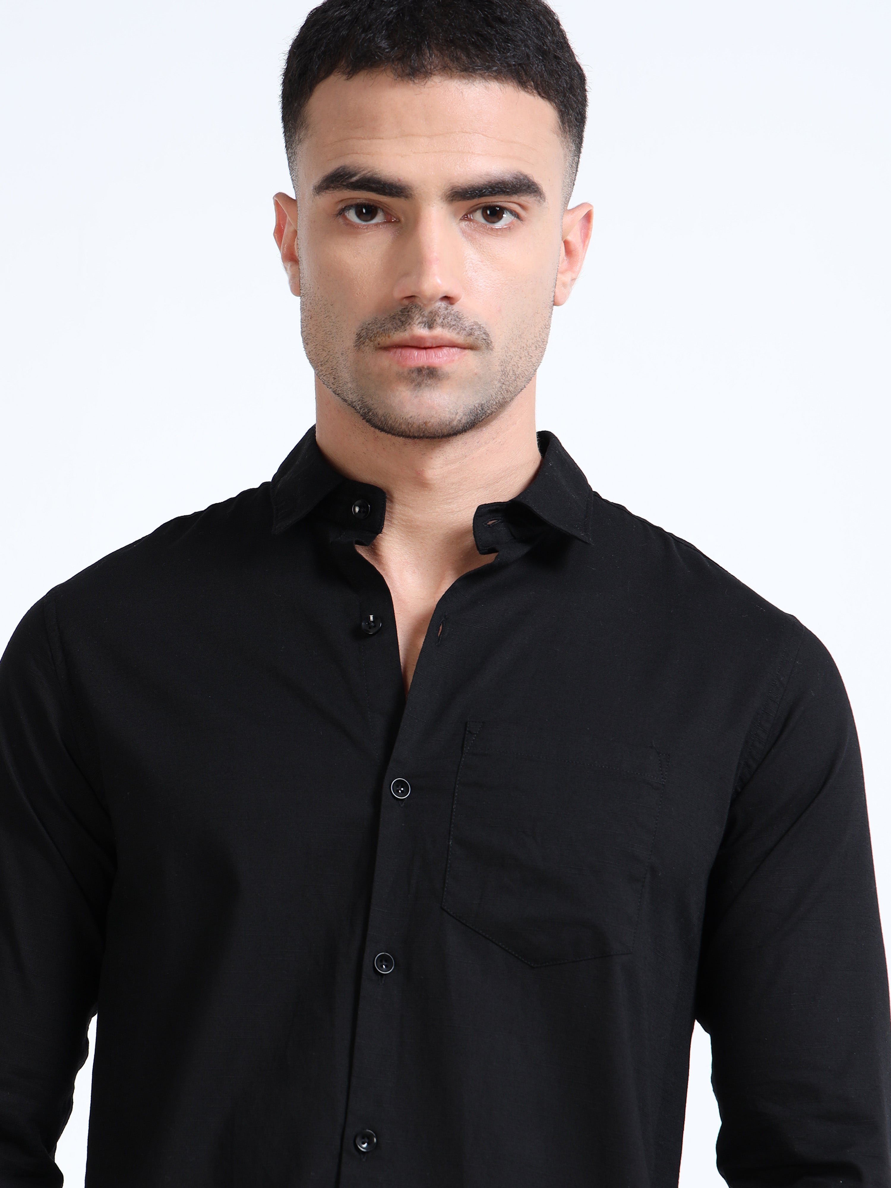 Midnight Black Classic Cotton-Lenin Shirt