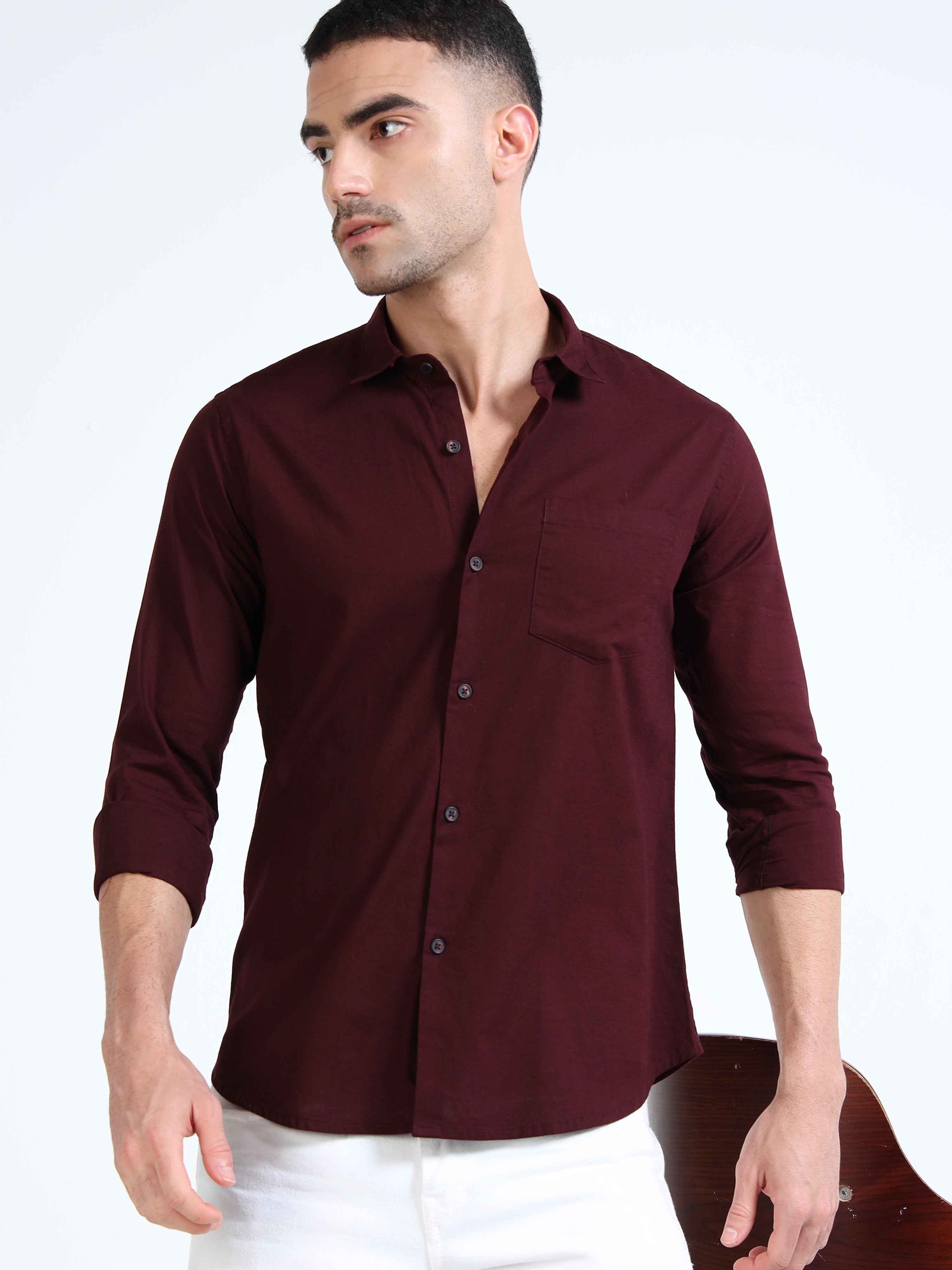 Maroon Classic Cotton-Lenin Shirt