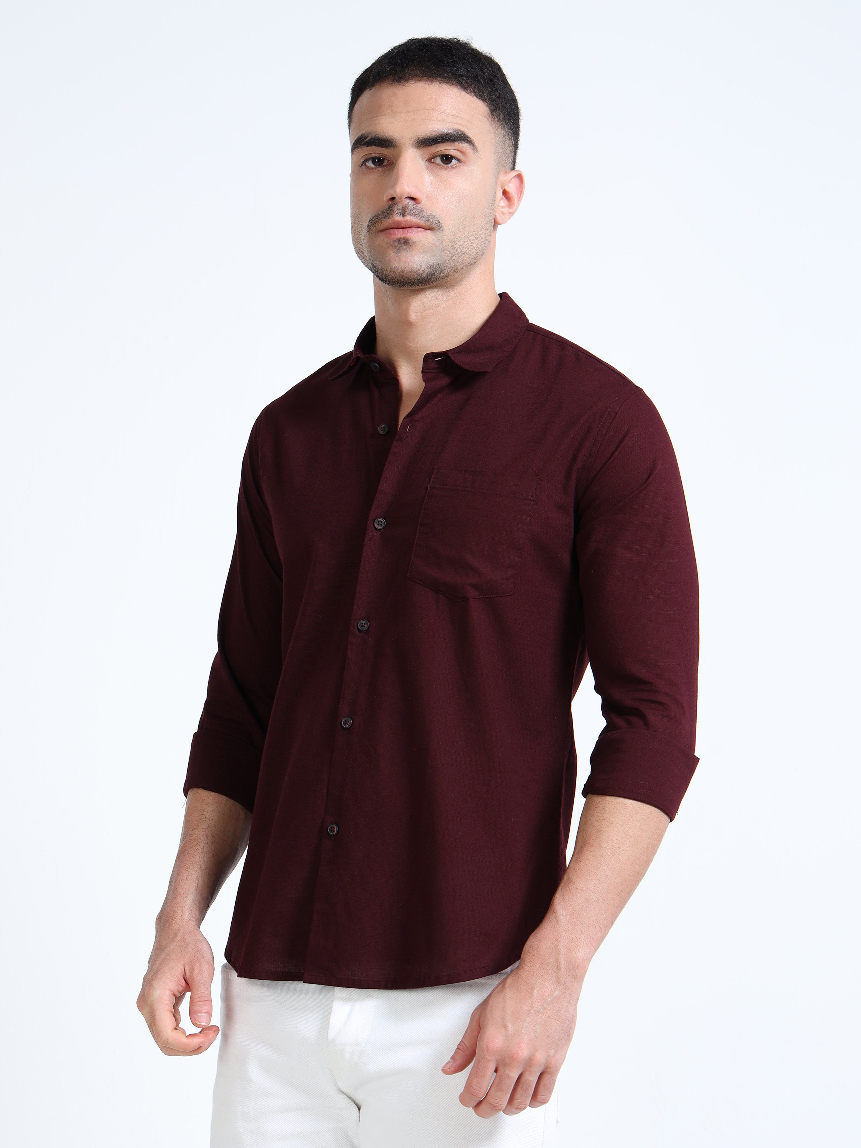 Maroon Classic Cotton-Lenin Shirt