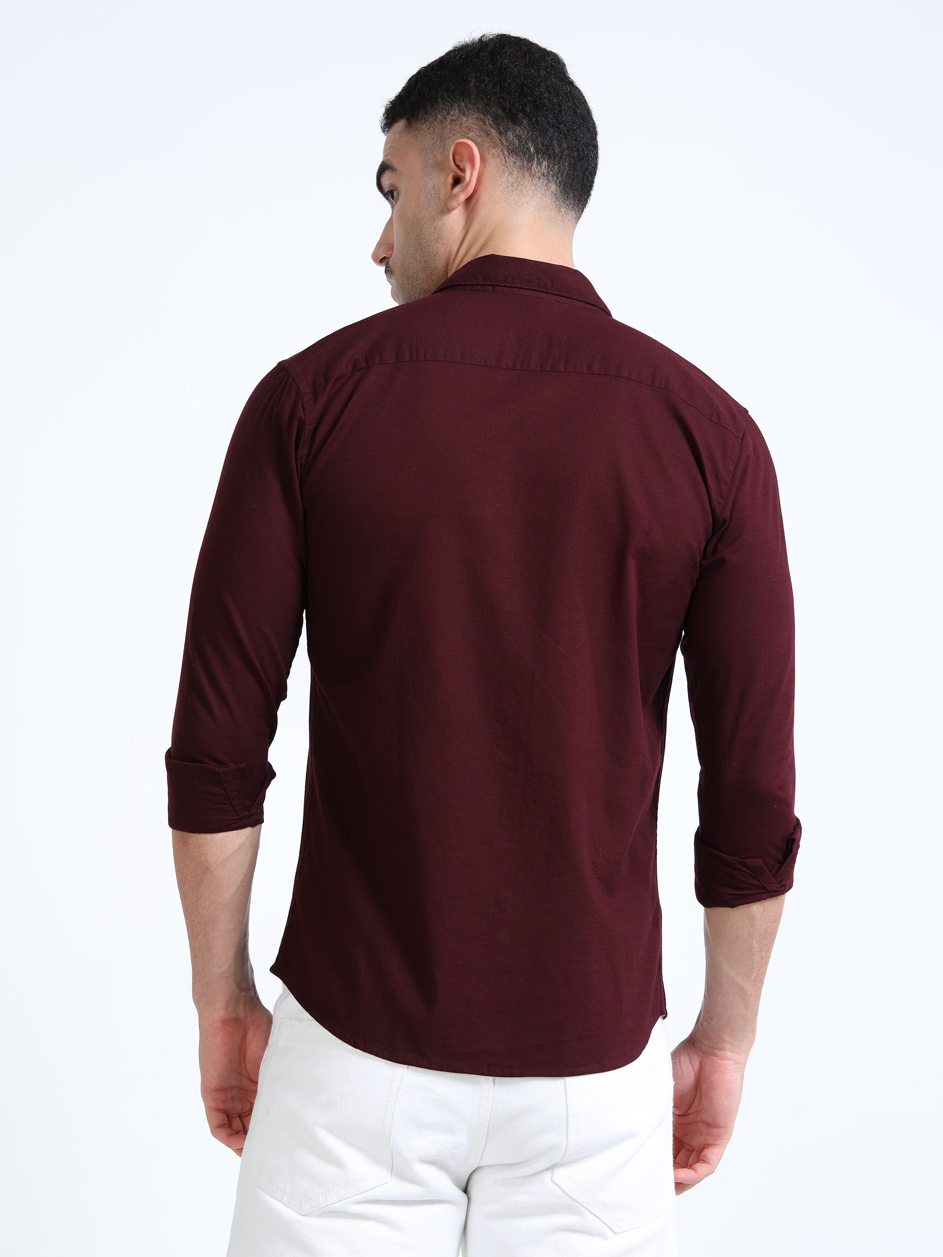 Maroon Classic Cotton-Lenin Shirt