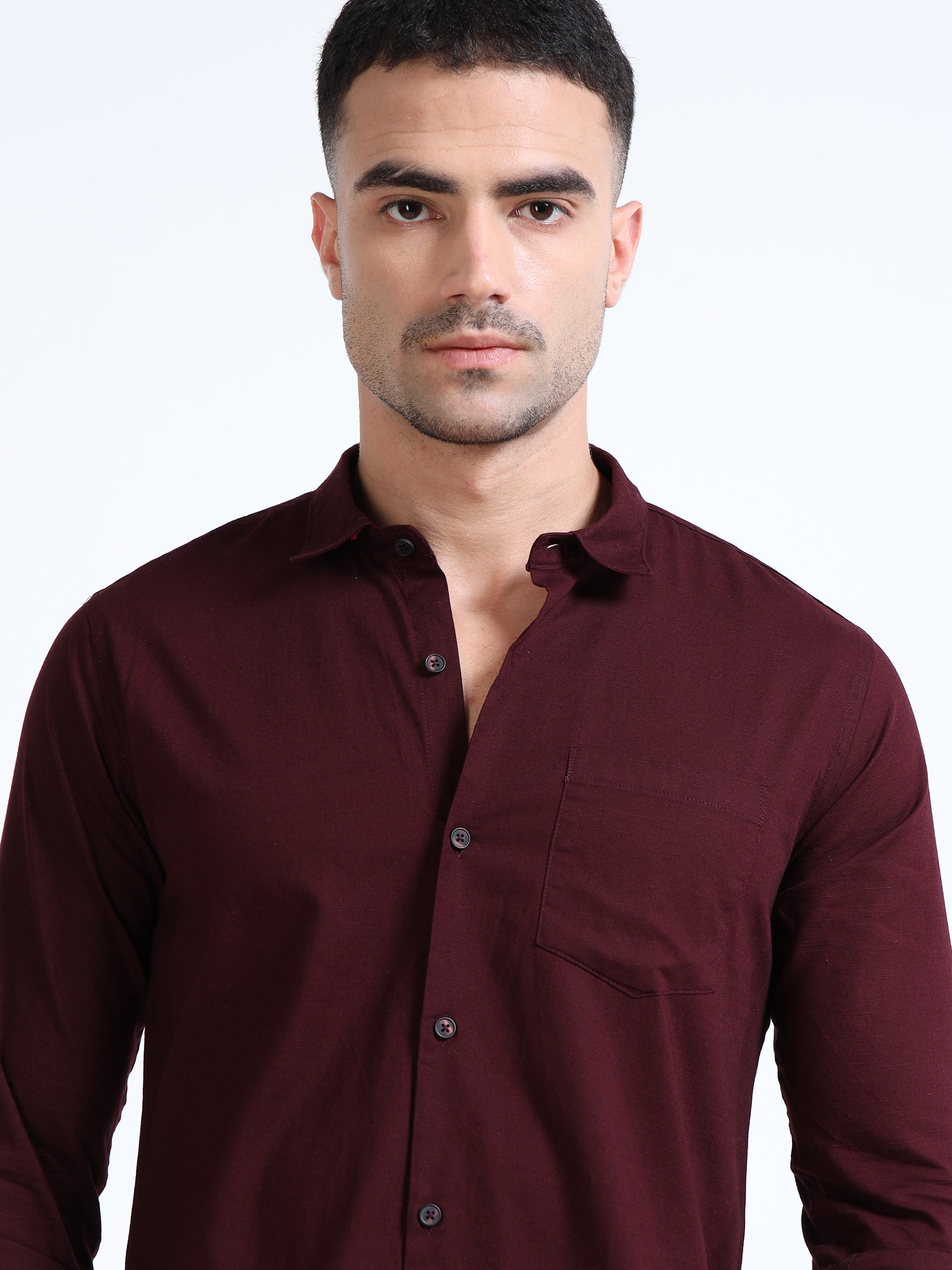 Maroon Classic Cotton-Lenin Shirt