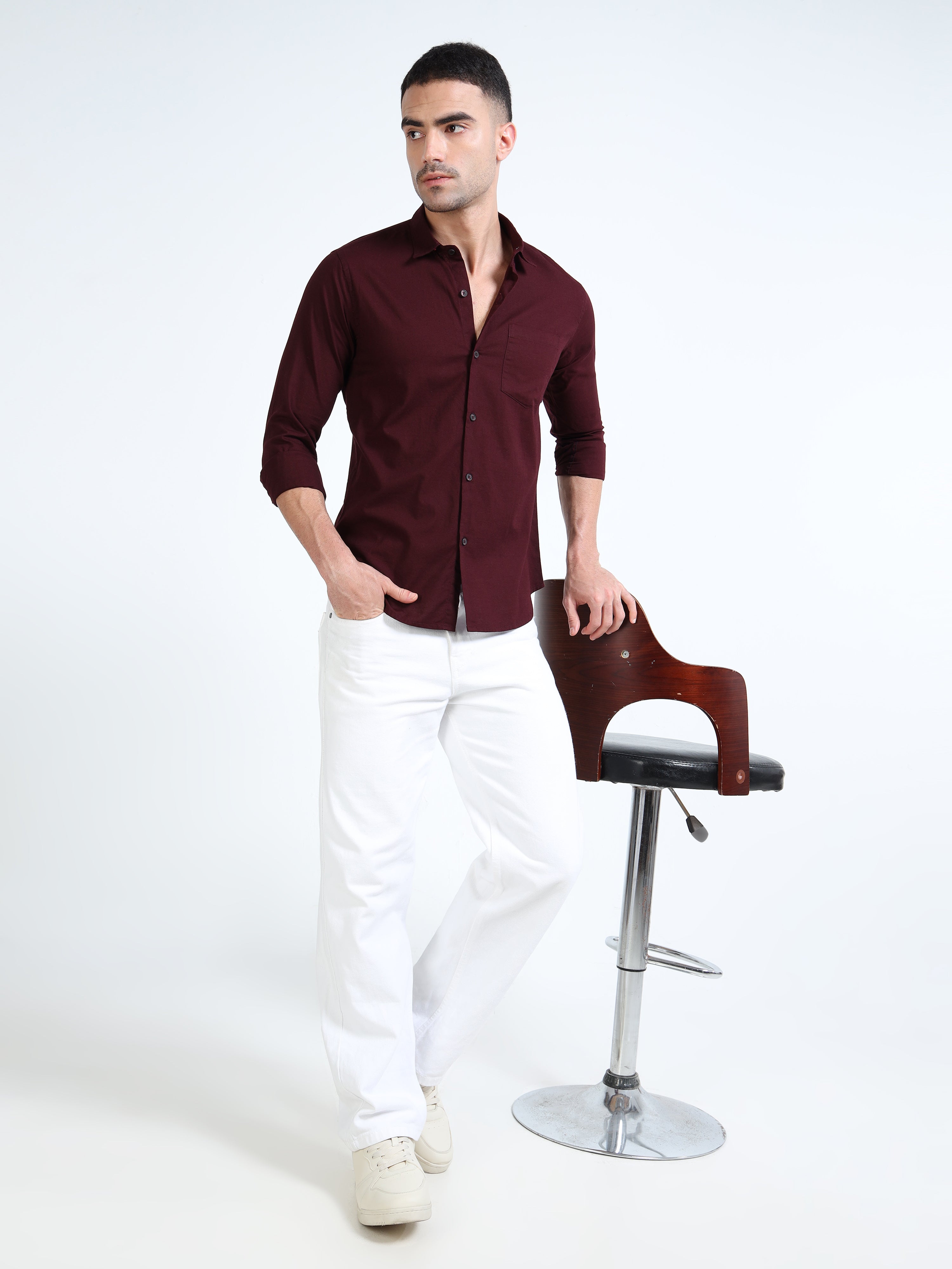 Crimson Red Classic Cotton-Lenin Shirt