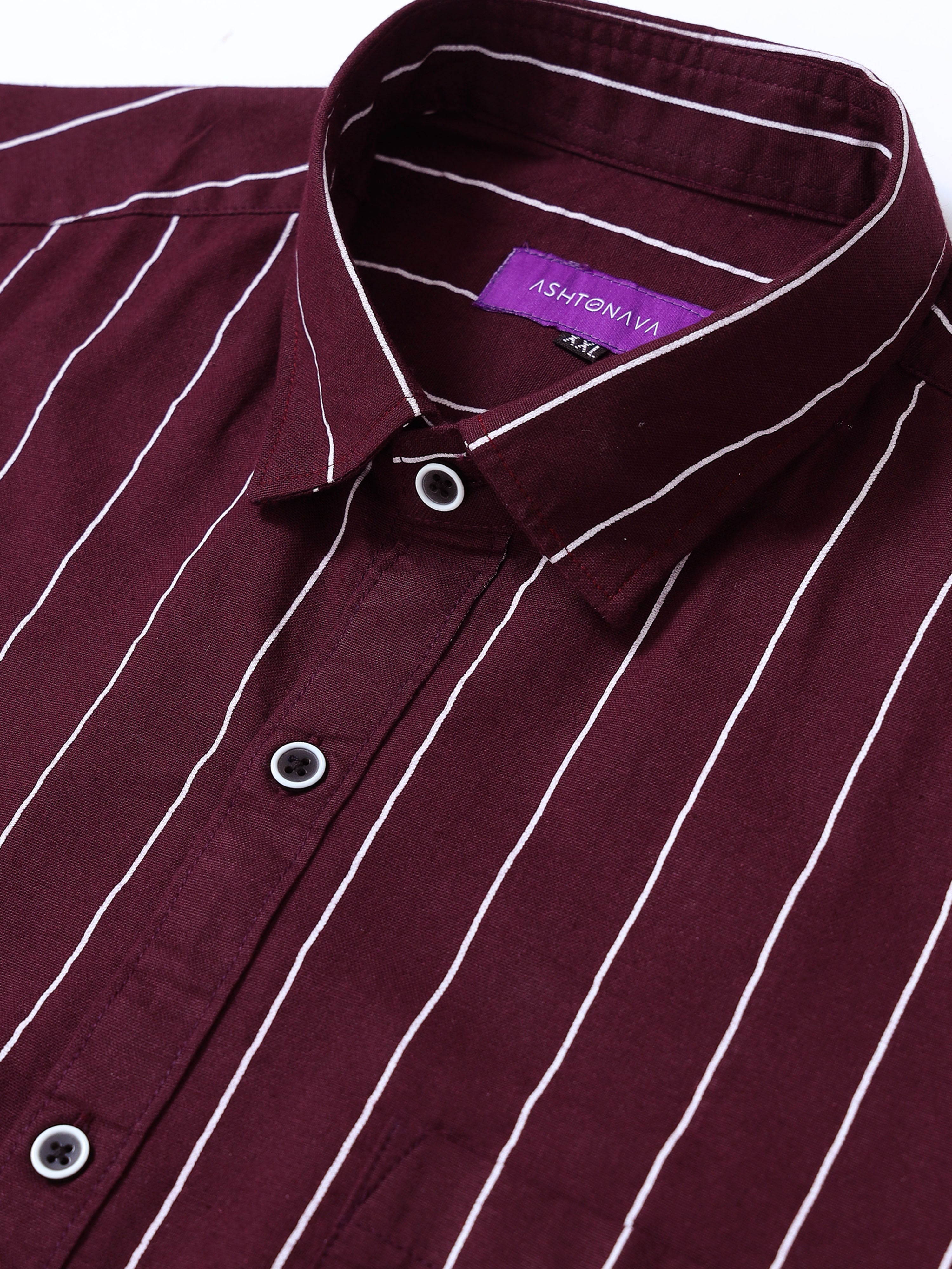 Maroon Stripped Casual Shirt Full Hands Shirt