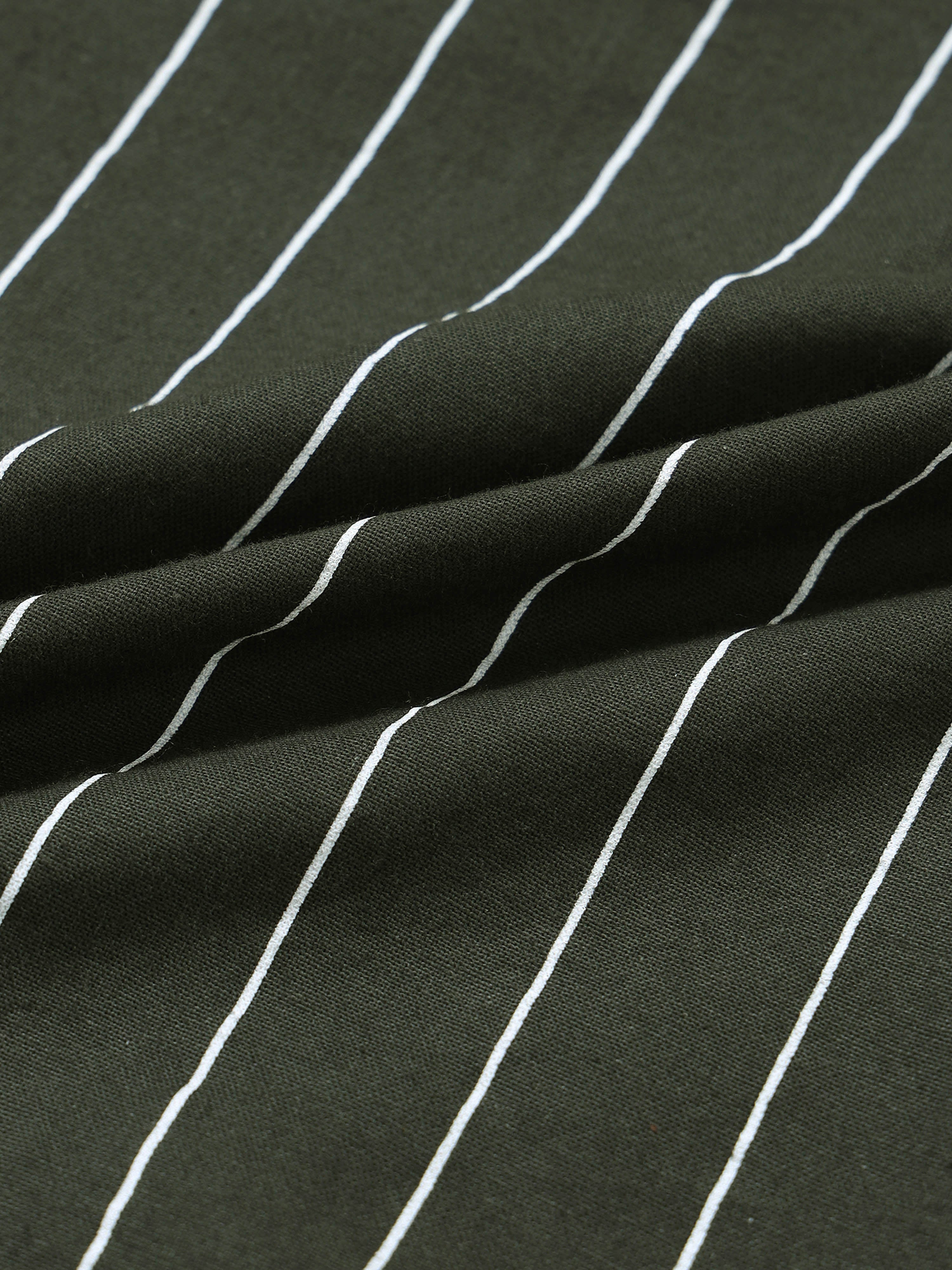 Olive Green Stripped Casual Full Hands Shirt