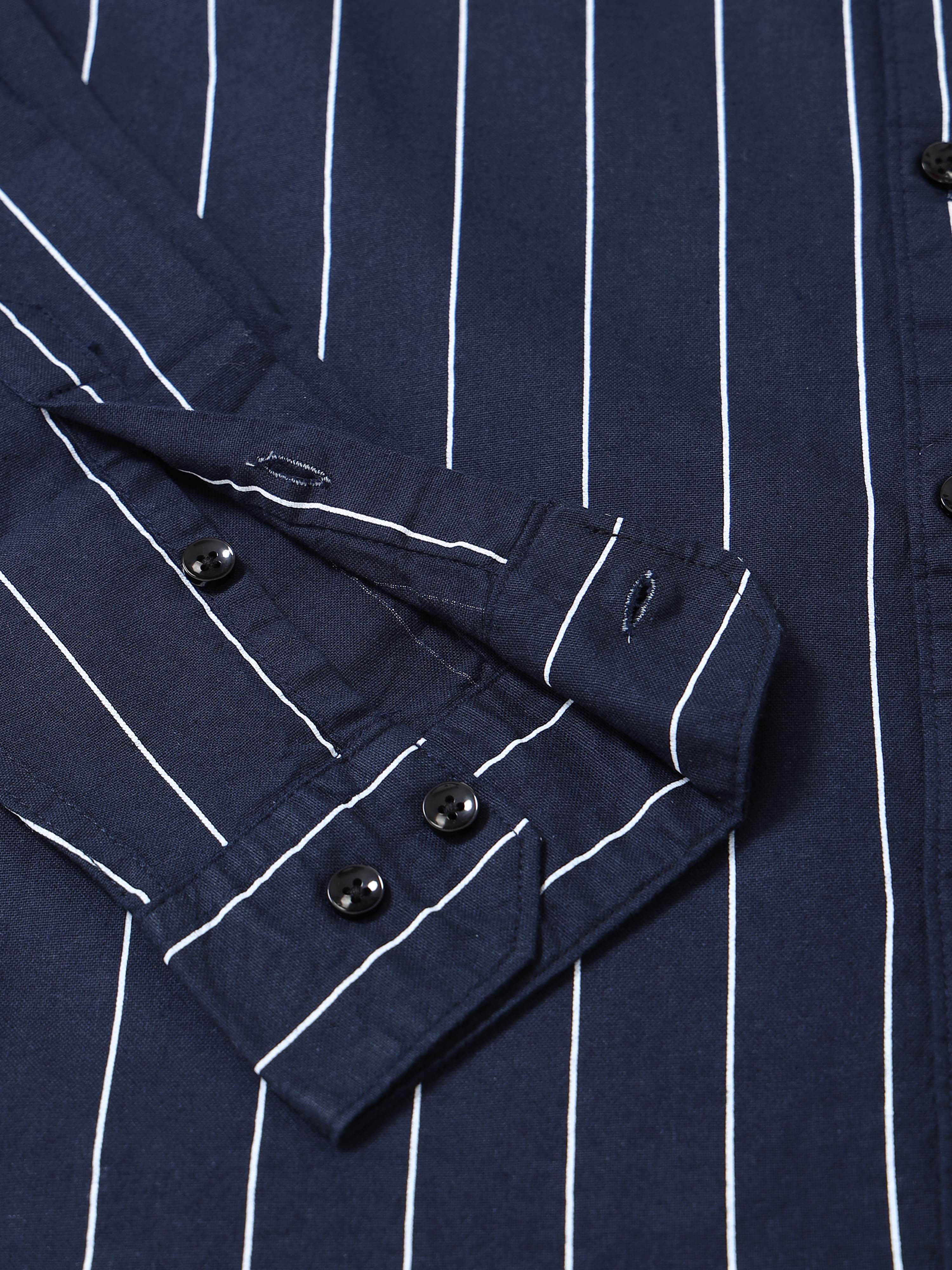 Navy Blue Stripped Casual Full Hands Shirt
