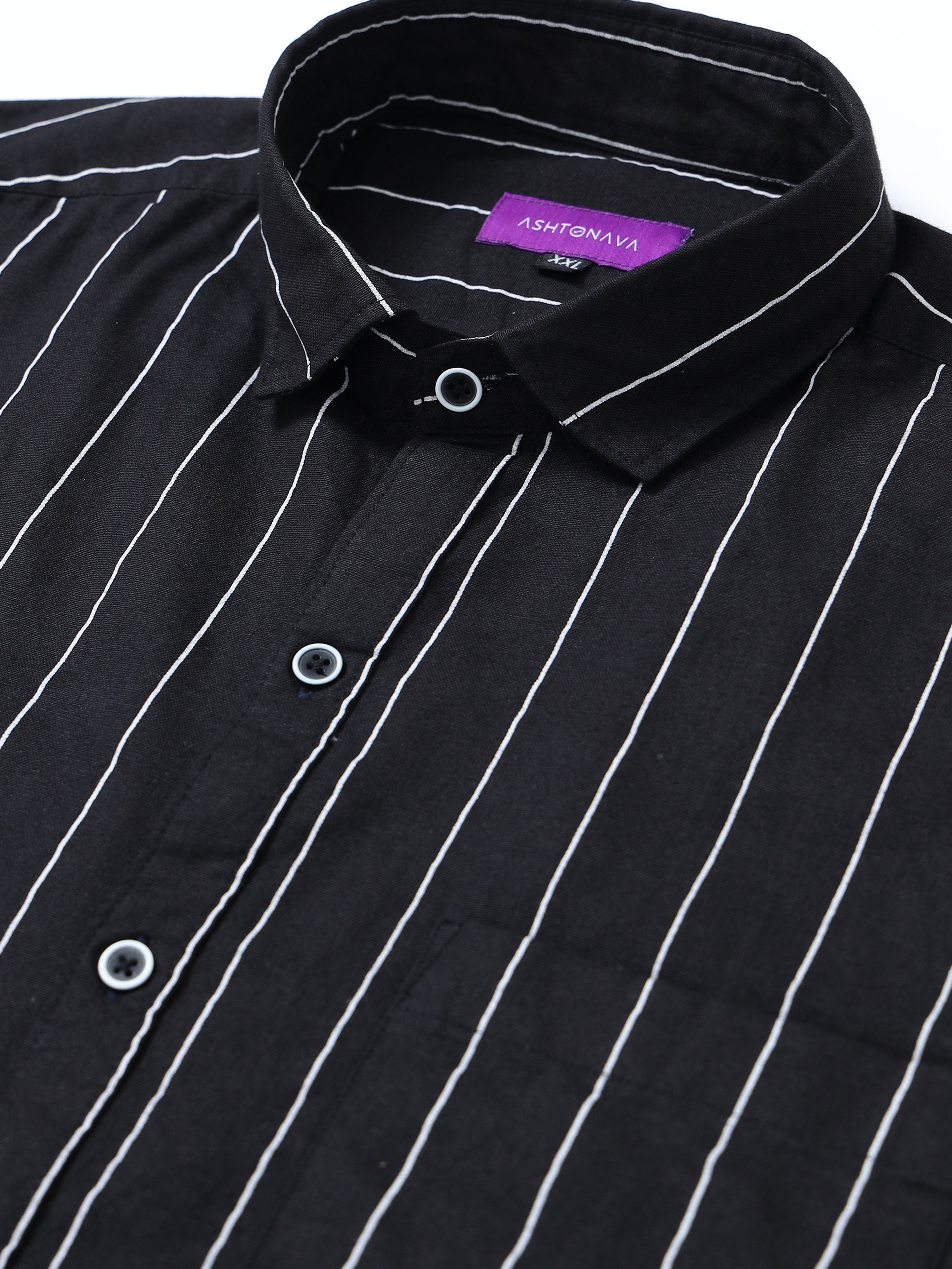 Black Stripped Casual Full Hands Shirt
