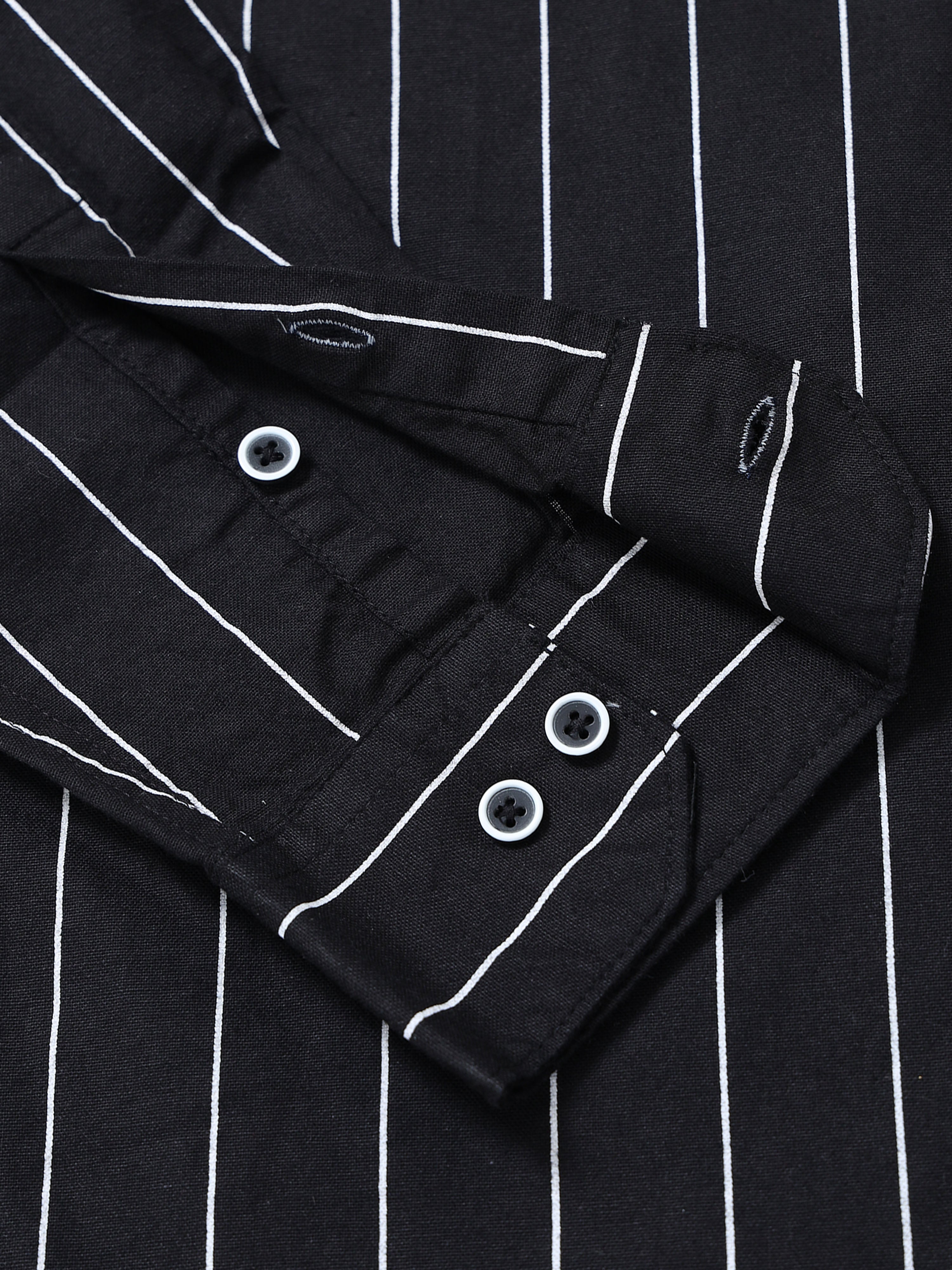 Black Stripped Casual Full Hands Shirt