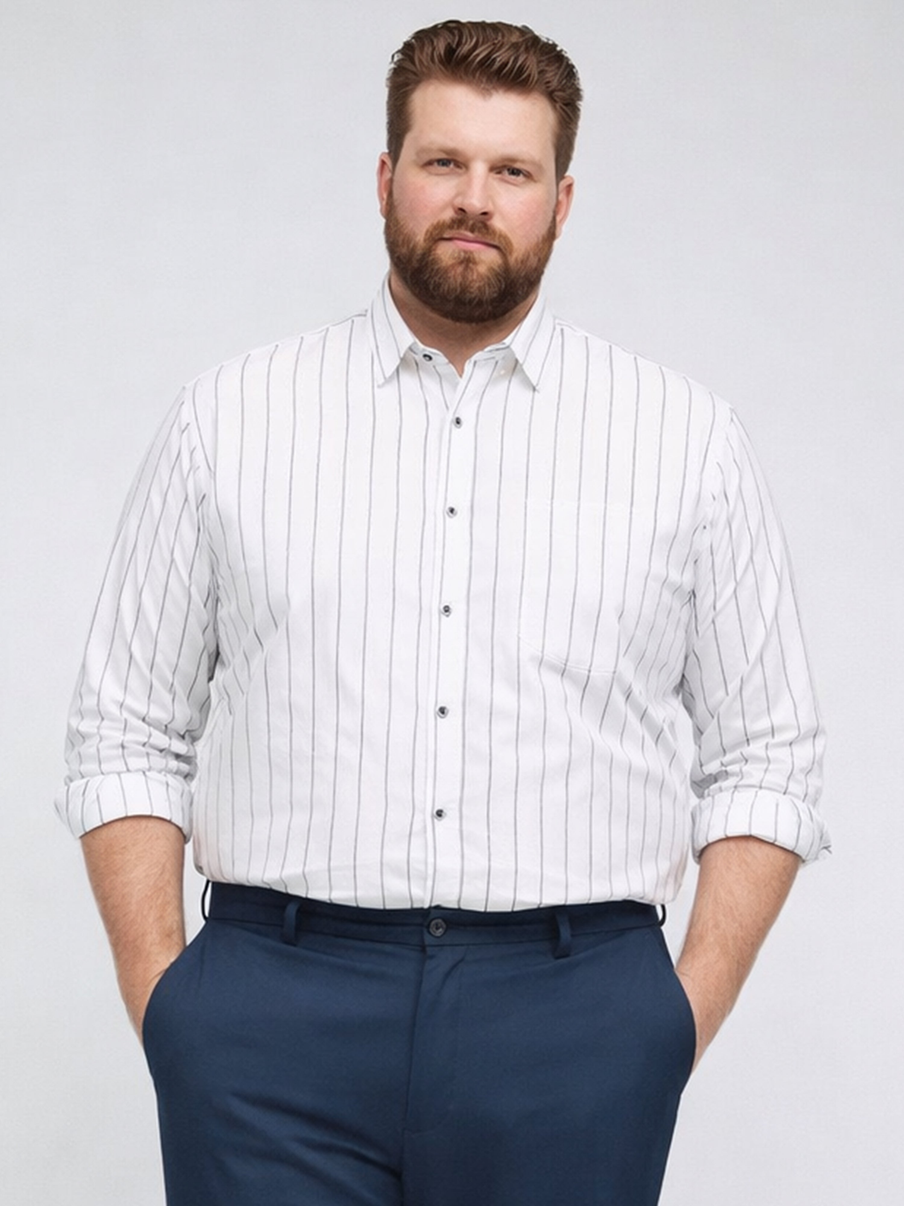 White Stripped Casual Full Hands Shirt