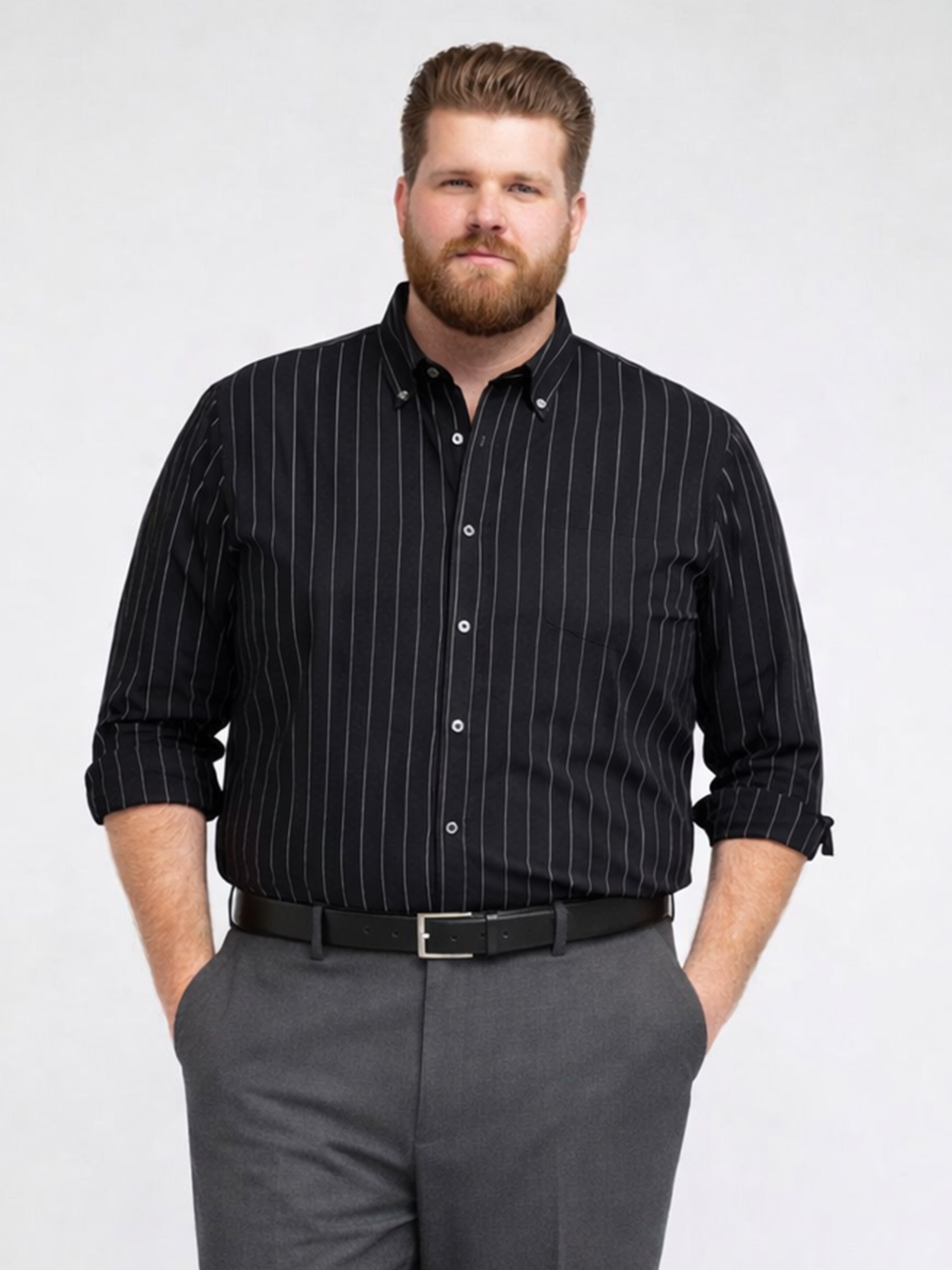 Black Stripped Casual Full Hands Shirt
