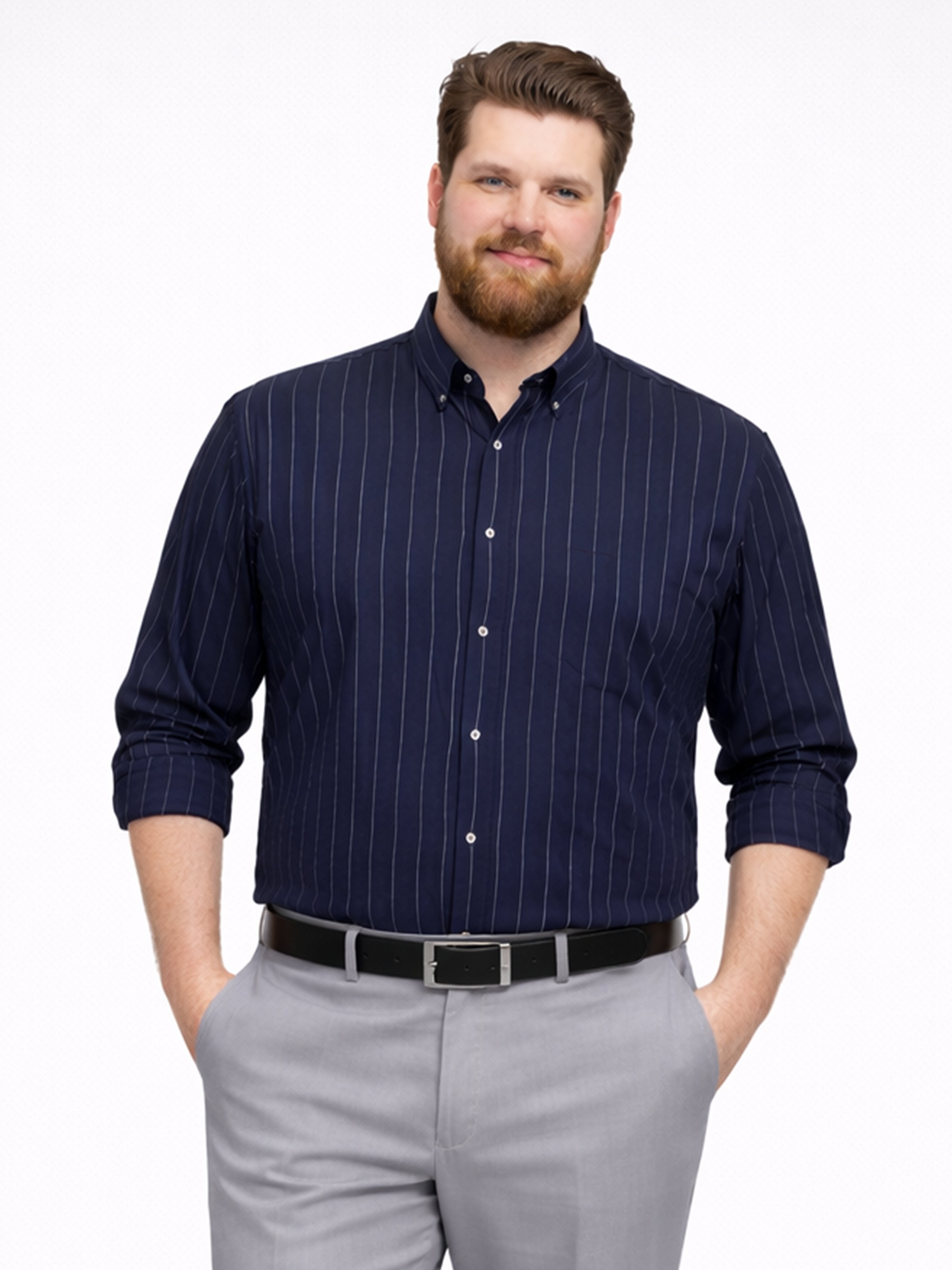 Navy Blue Stripped Casual Full Hands Shirt