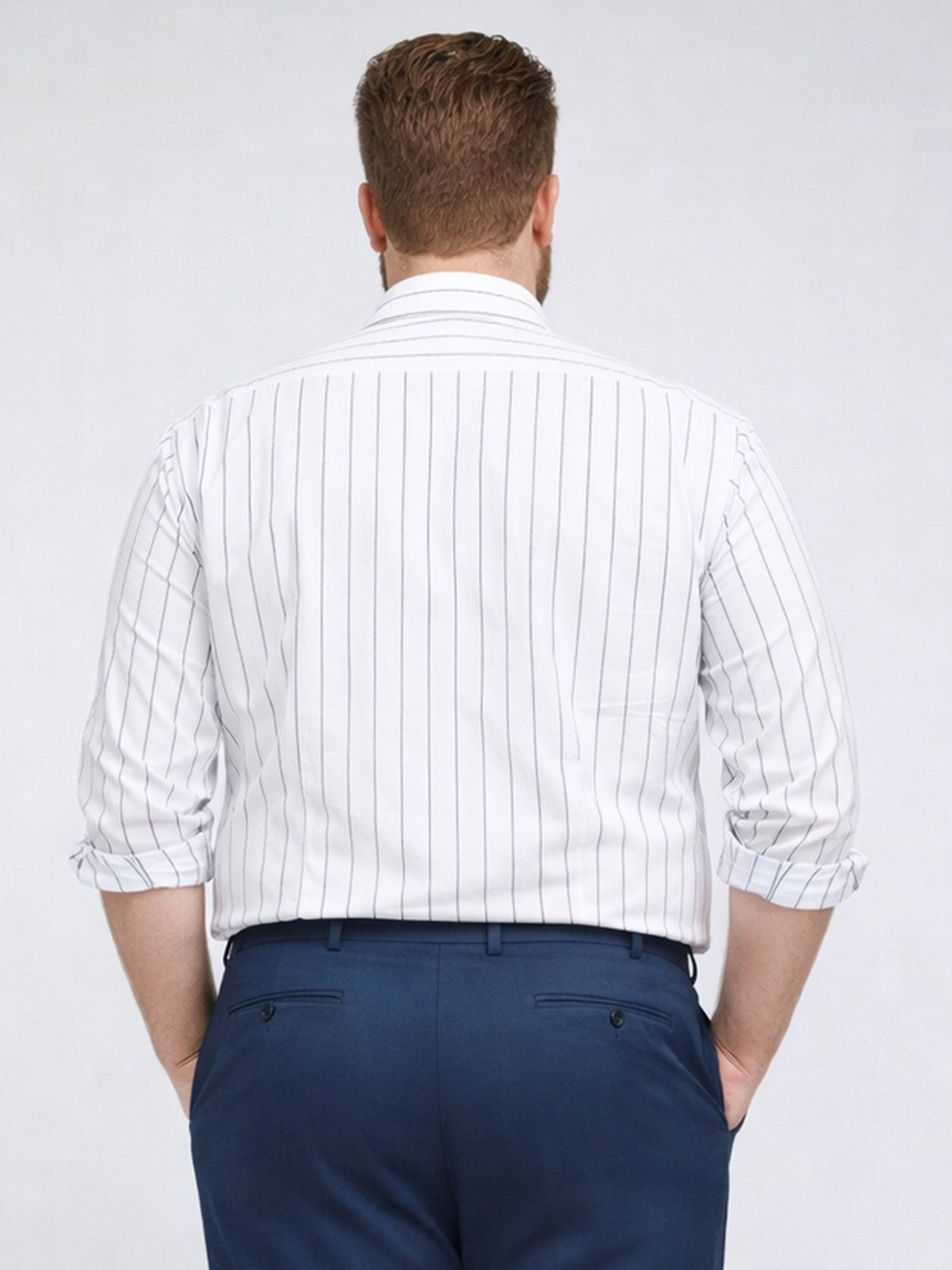 White Stripped Casual Full Hands Shirt