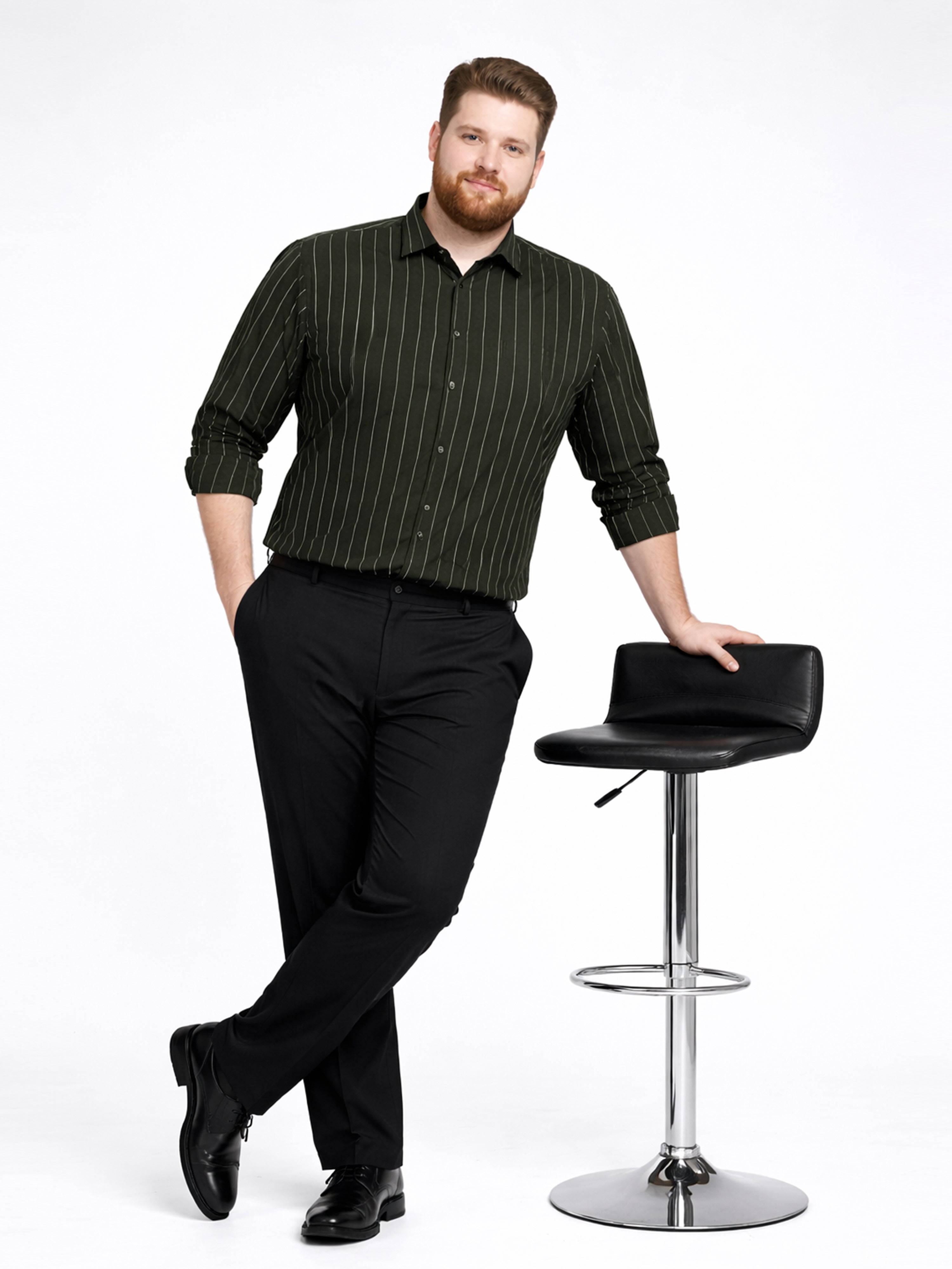 Olive Green Stripped Casual Full Hands Shirt