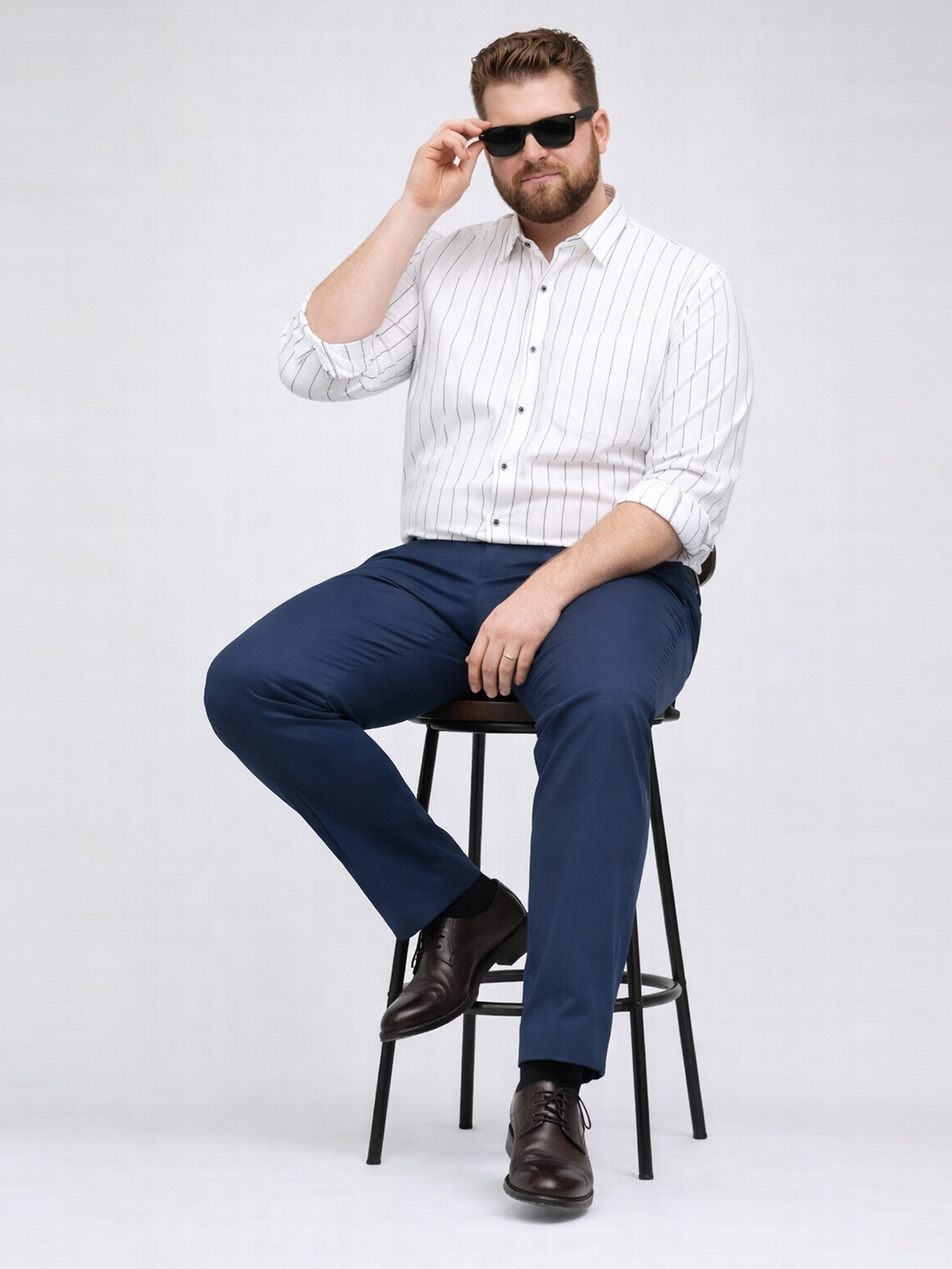 White Stripped Casual Full Hands Shirt