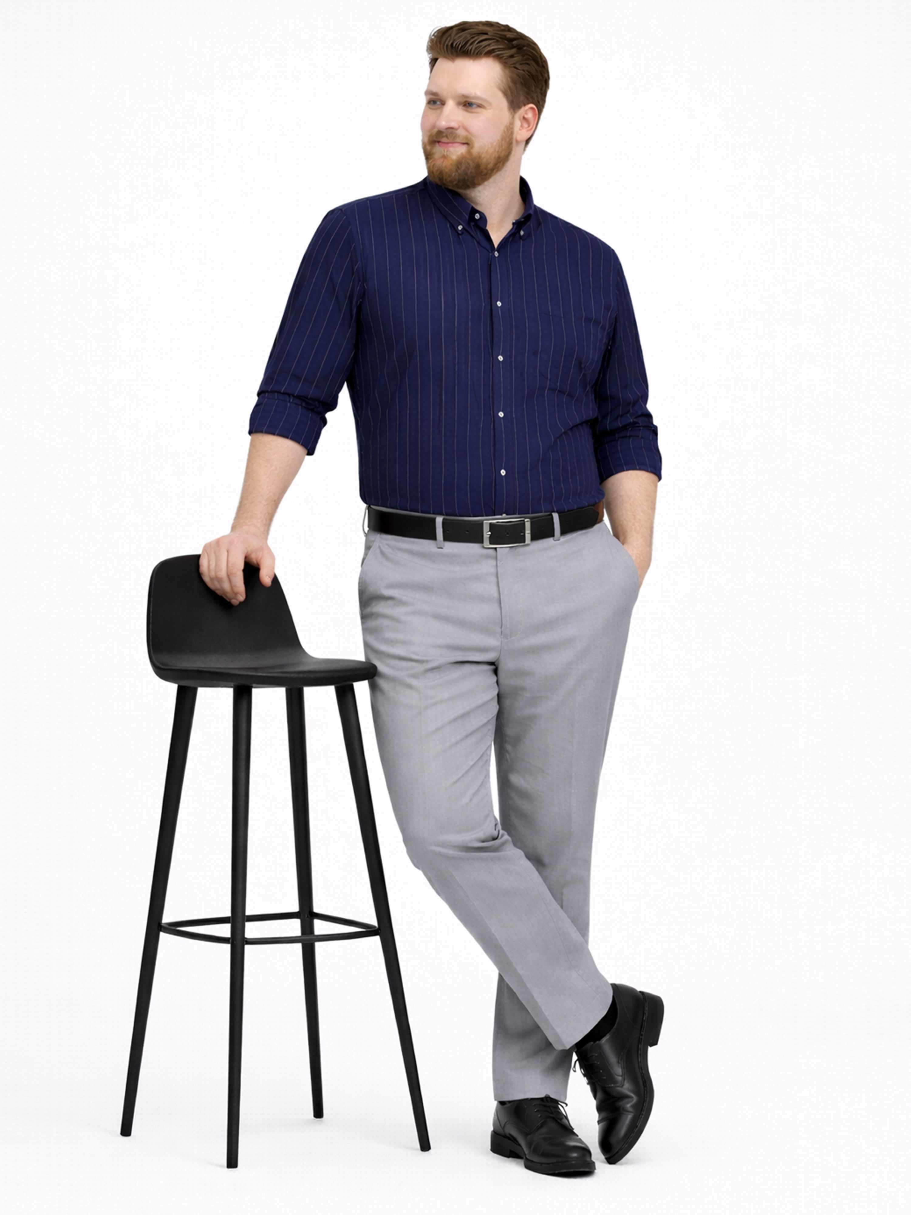 Navy Blue Stripped Casual Full Hands Shirt