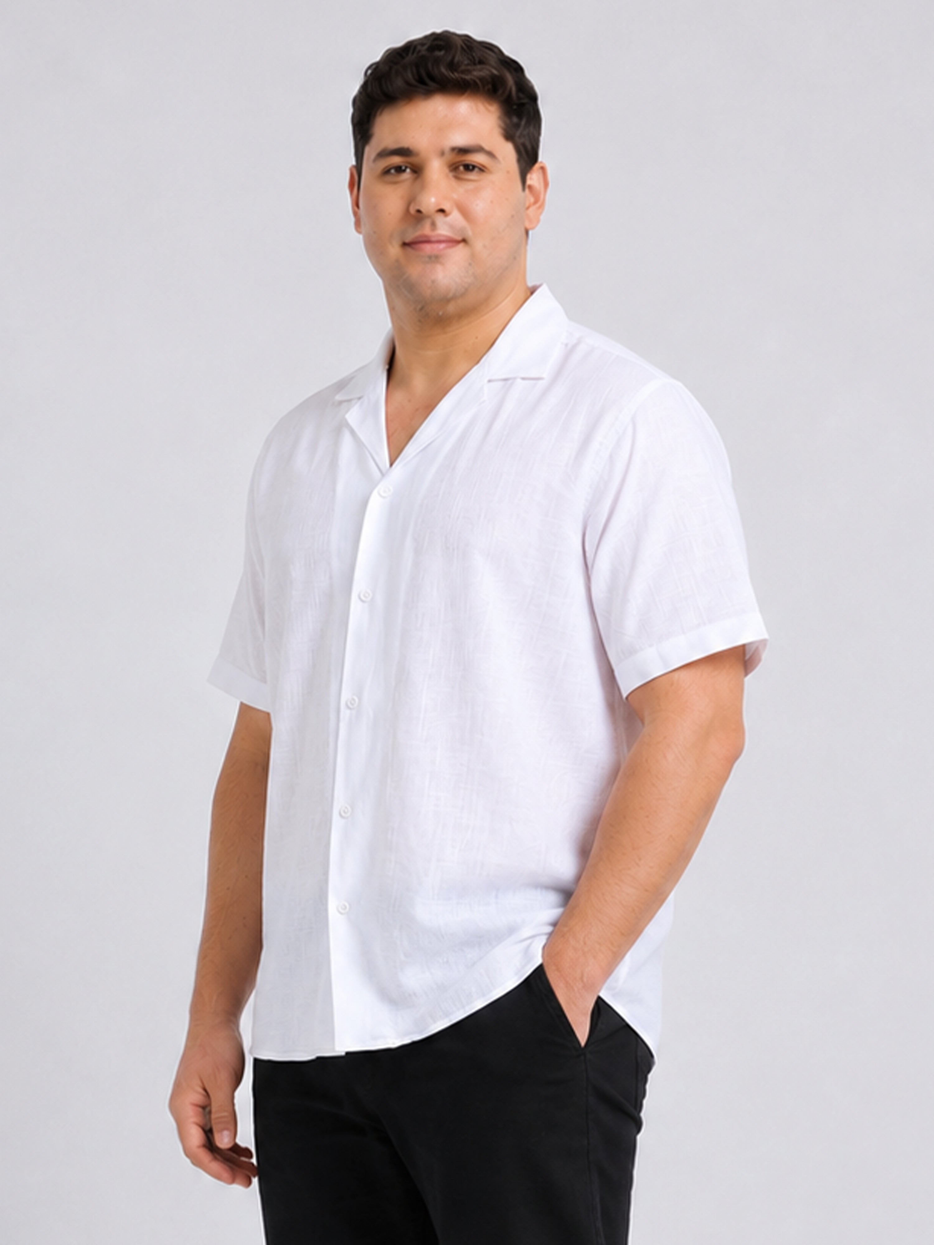 White Linen Cubban Collar Shirt