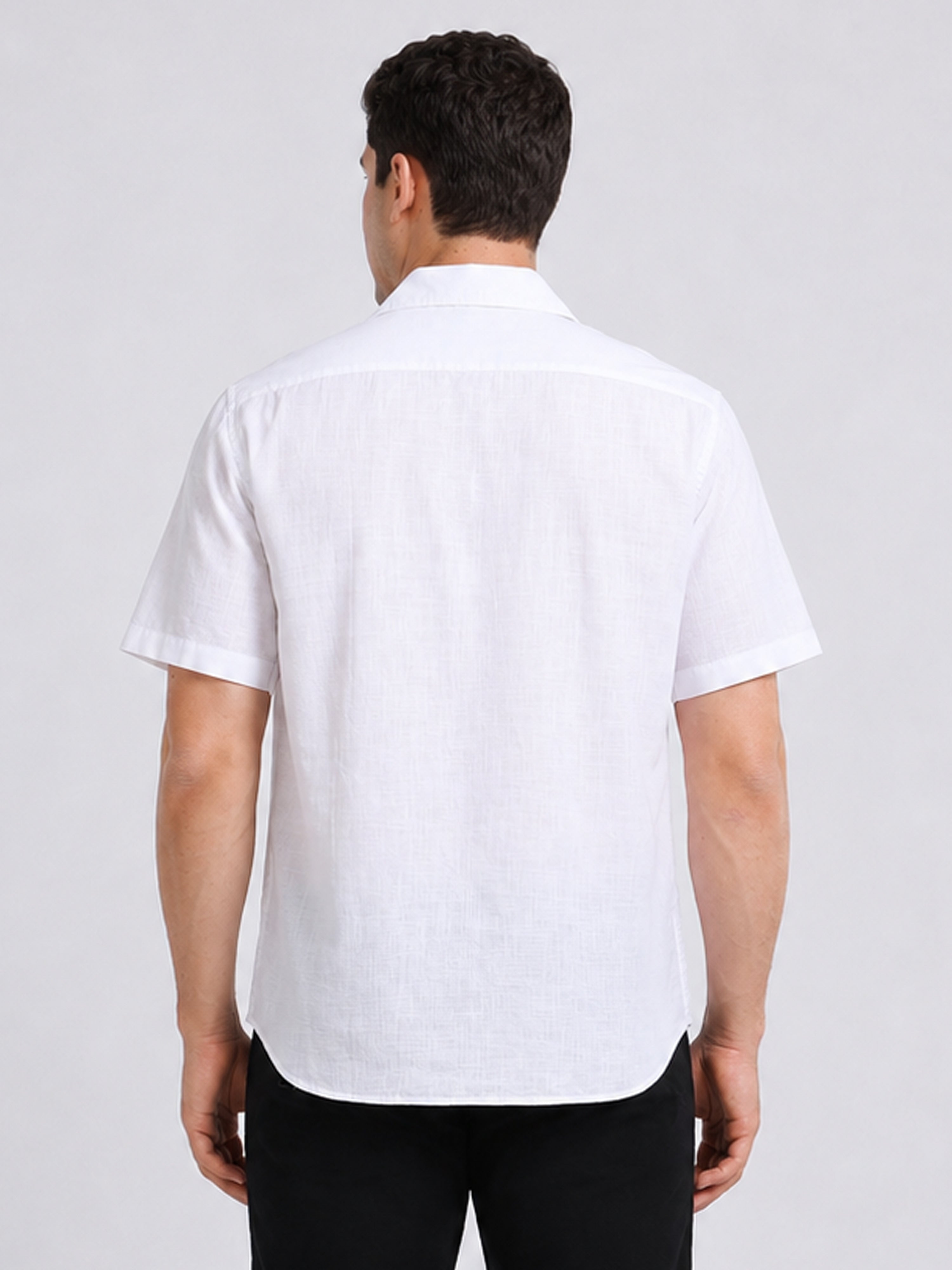 White Linen Cubban Collar Shirt