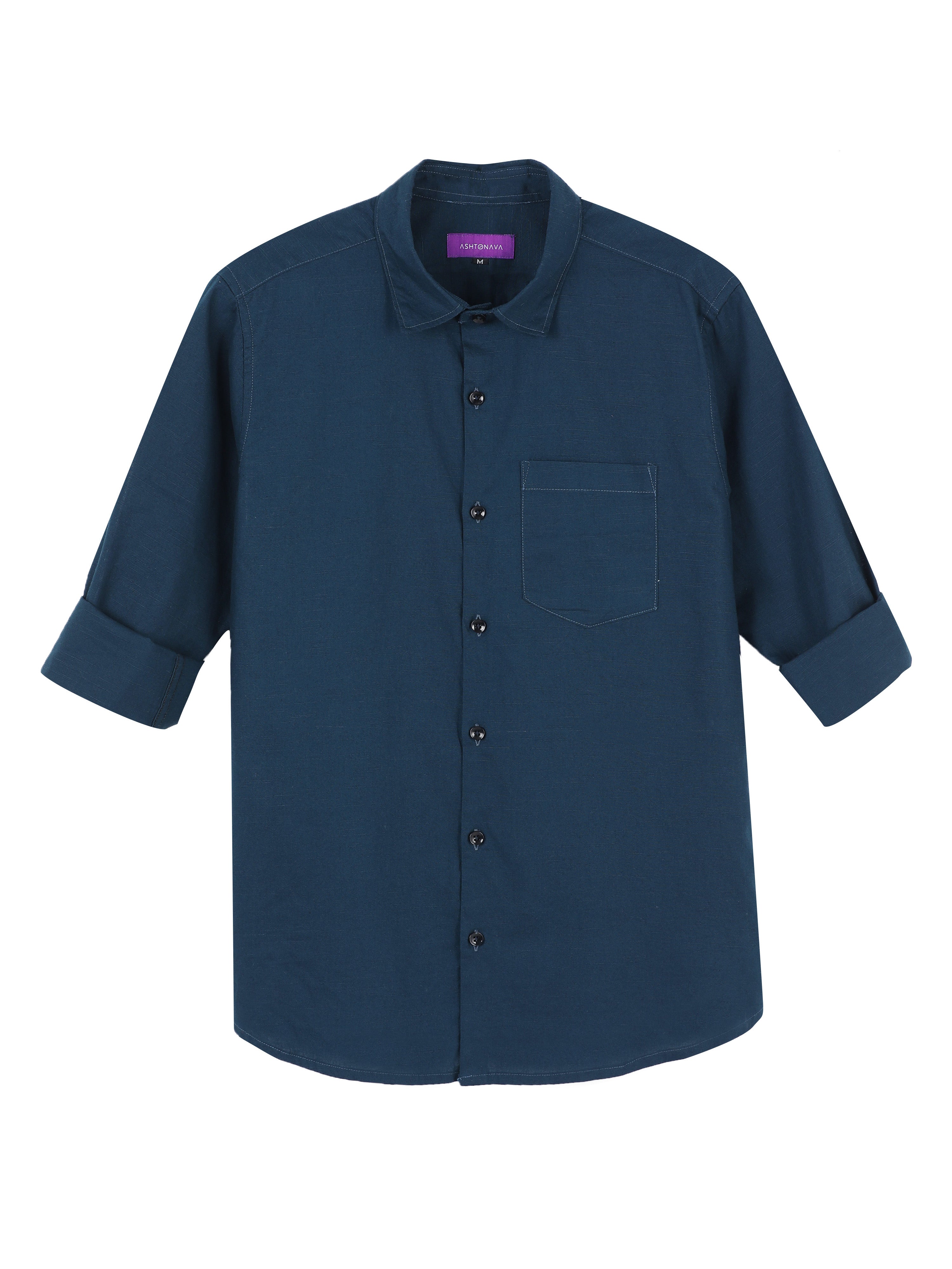 Marine Blue Classic Cotton-Lenin Shirt