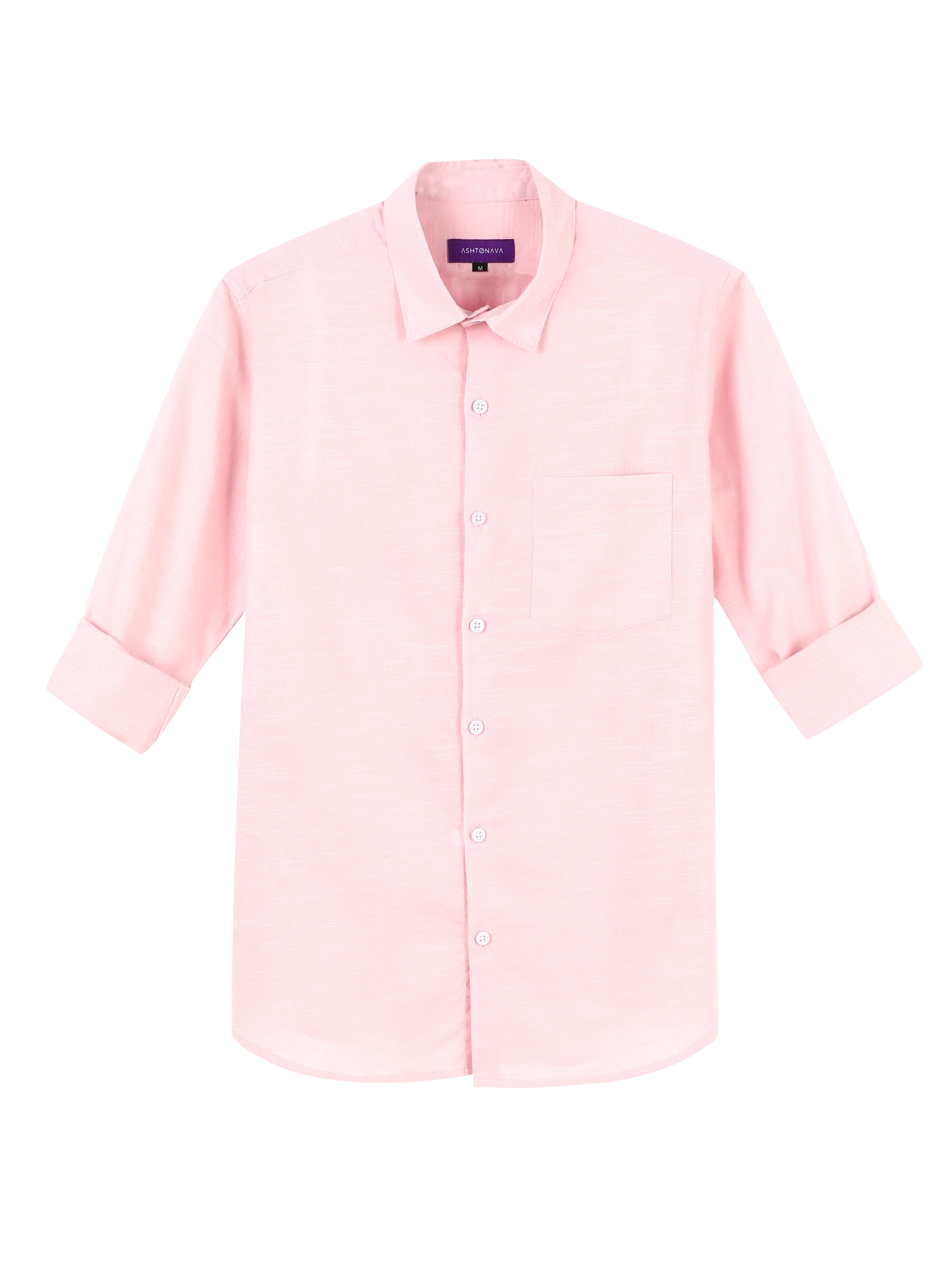 Regal Rose Pink Classic Cotton-Lenin Shirt