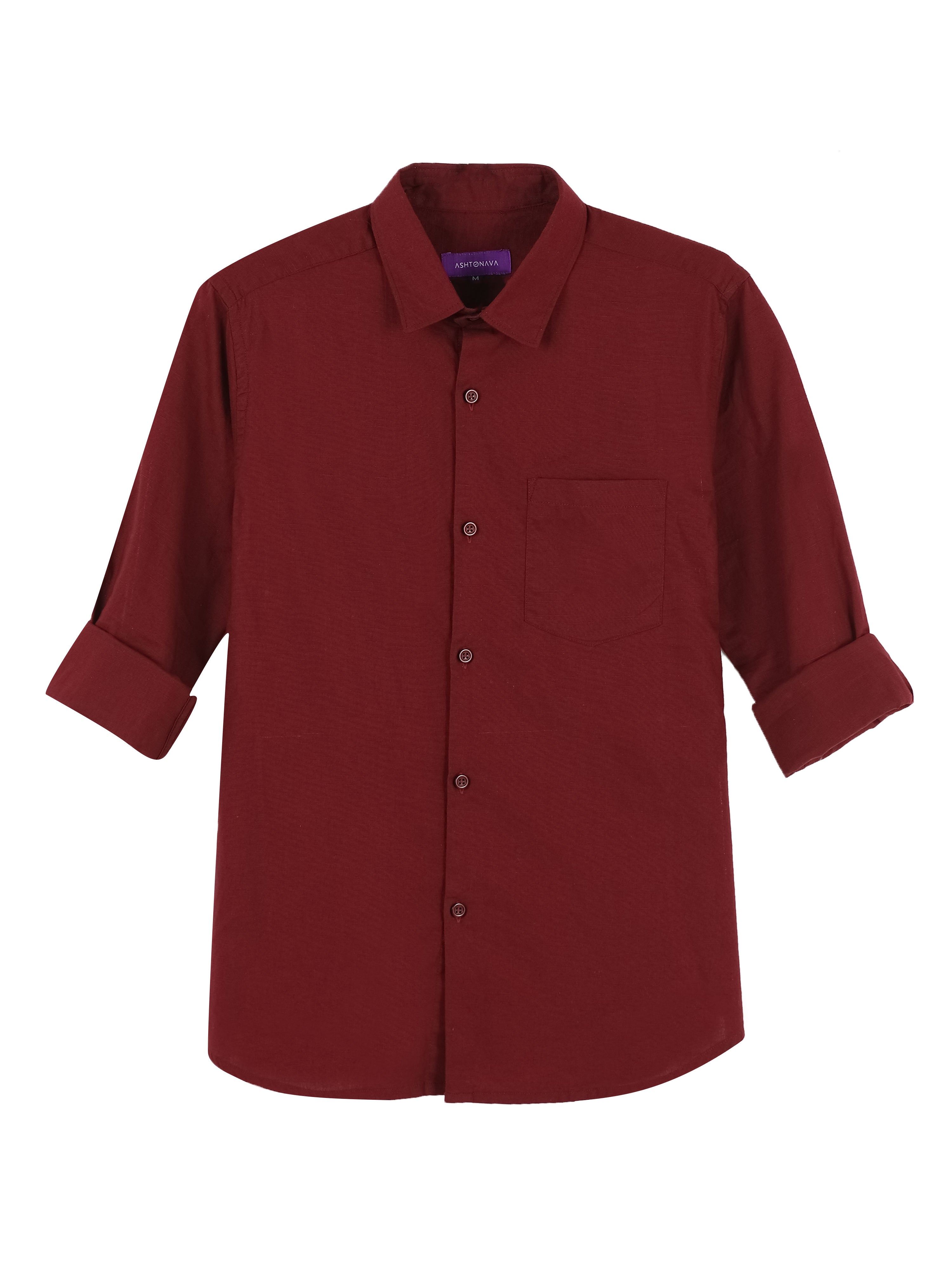 Garnet Red Classic Cotton-Lenin Shirt