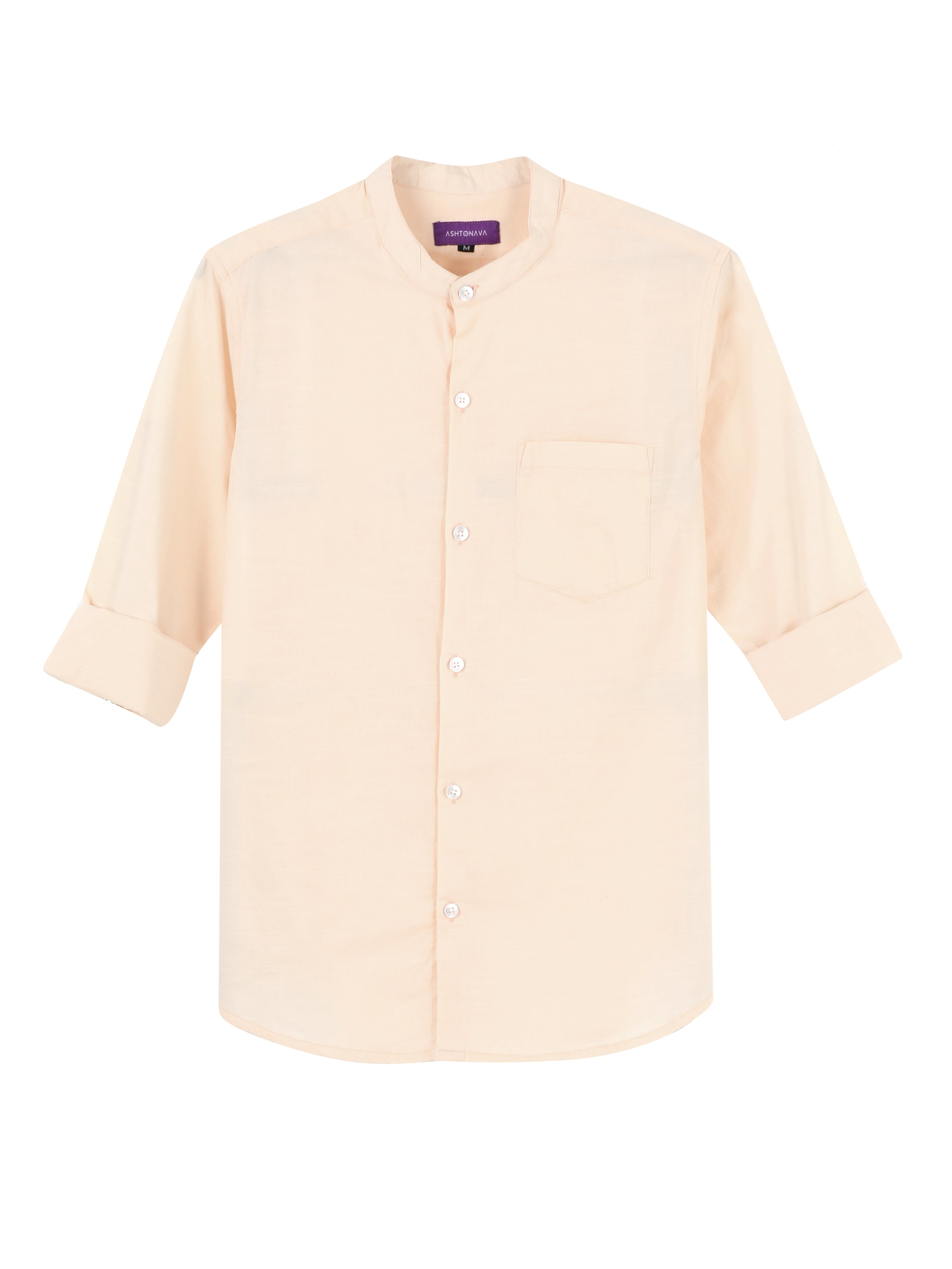 Peach Mandarin Cotton-Lenin Shirt