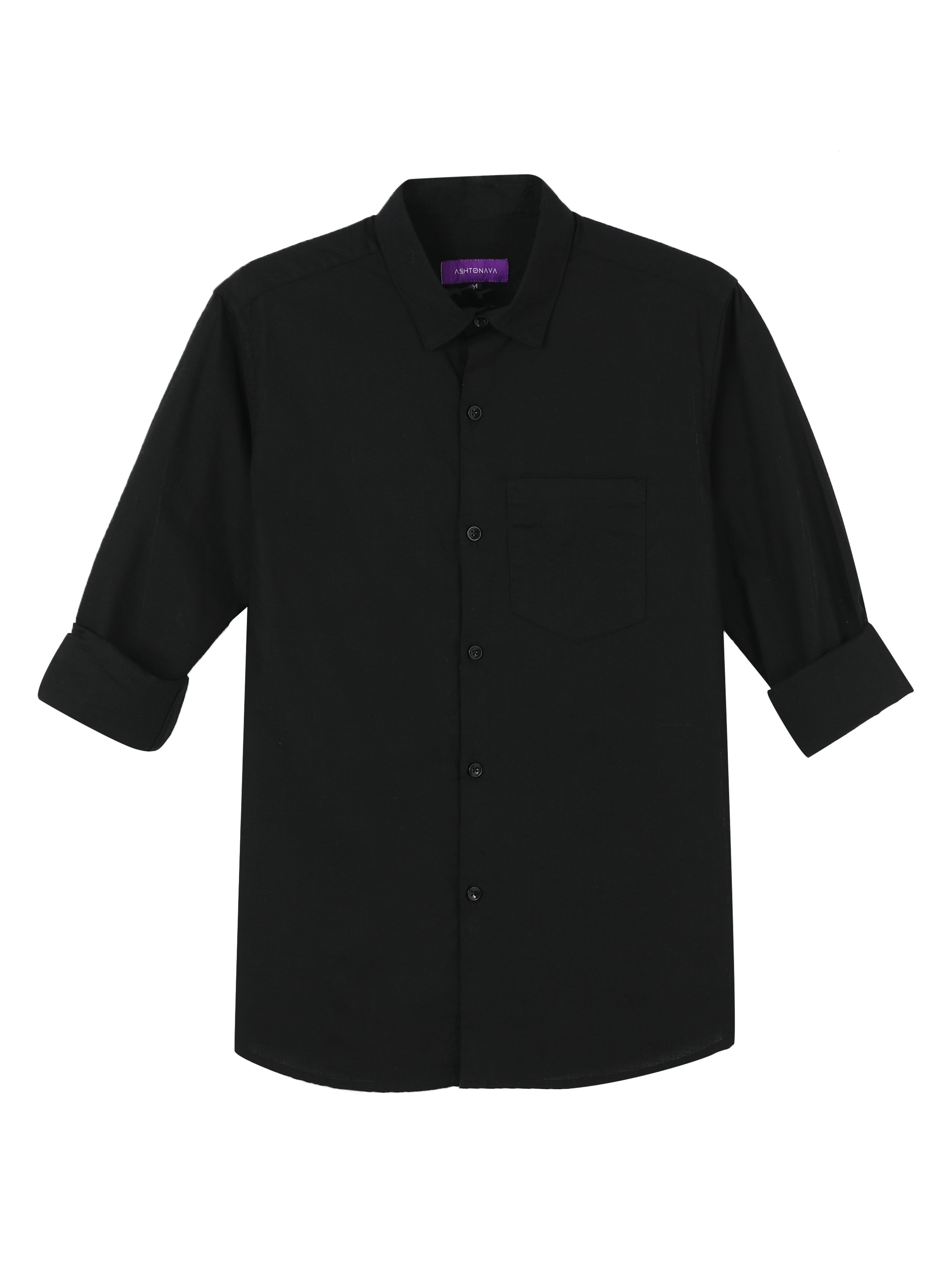 Midnight Black Classic Cotton-Lenin Shirt