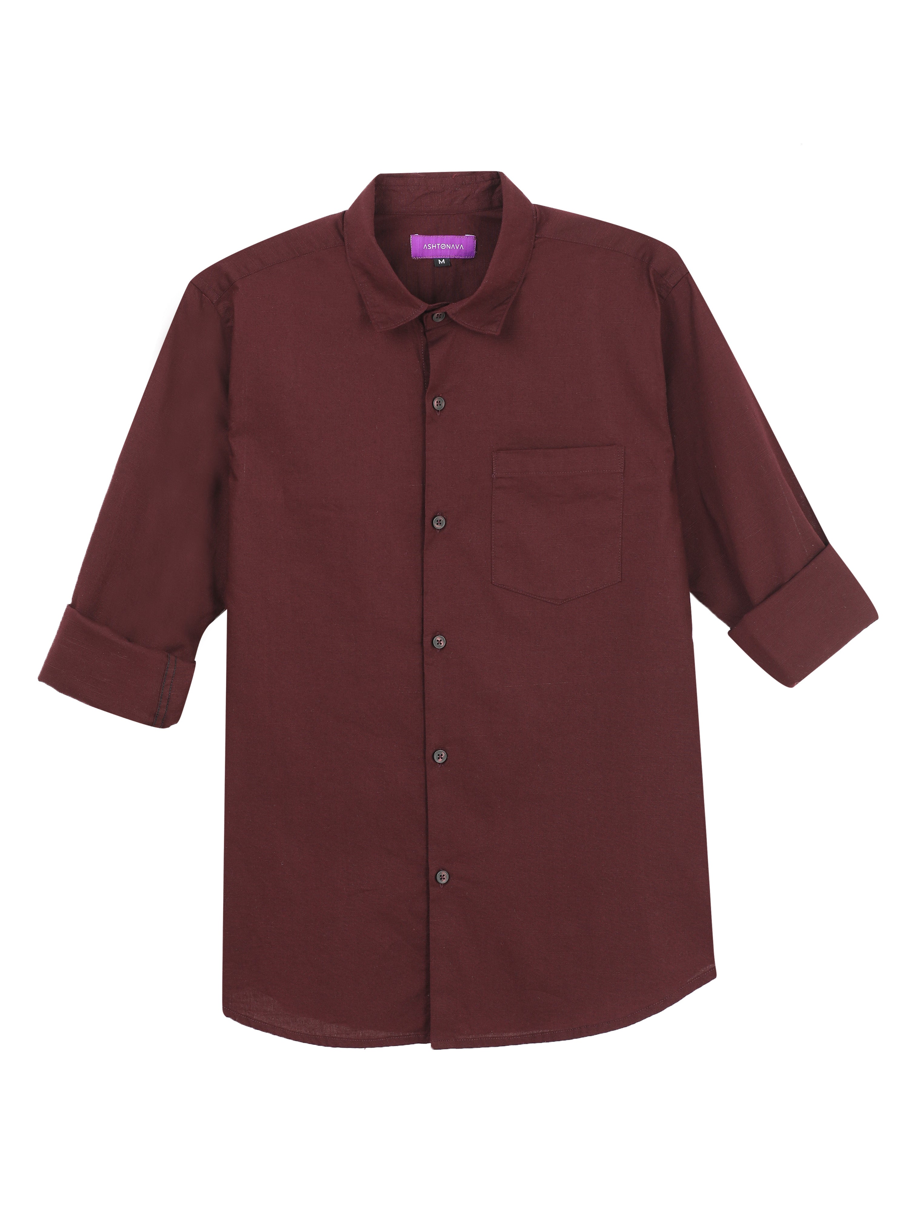 Maroon Classic Cotton-Lenin Shirt