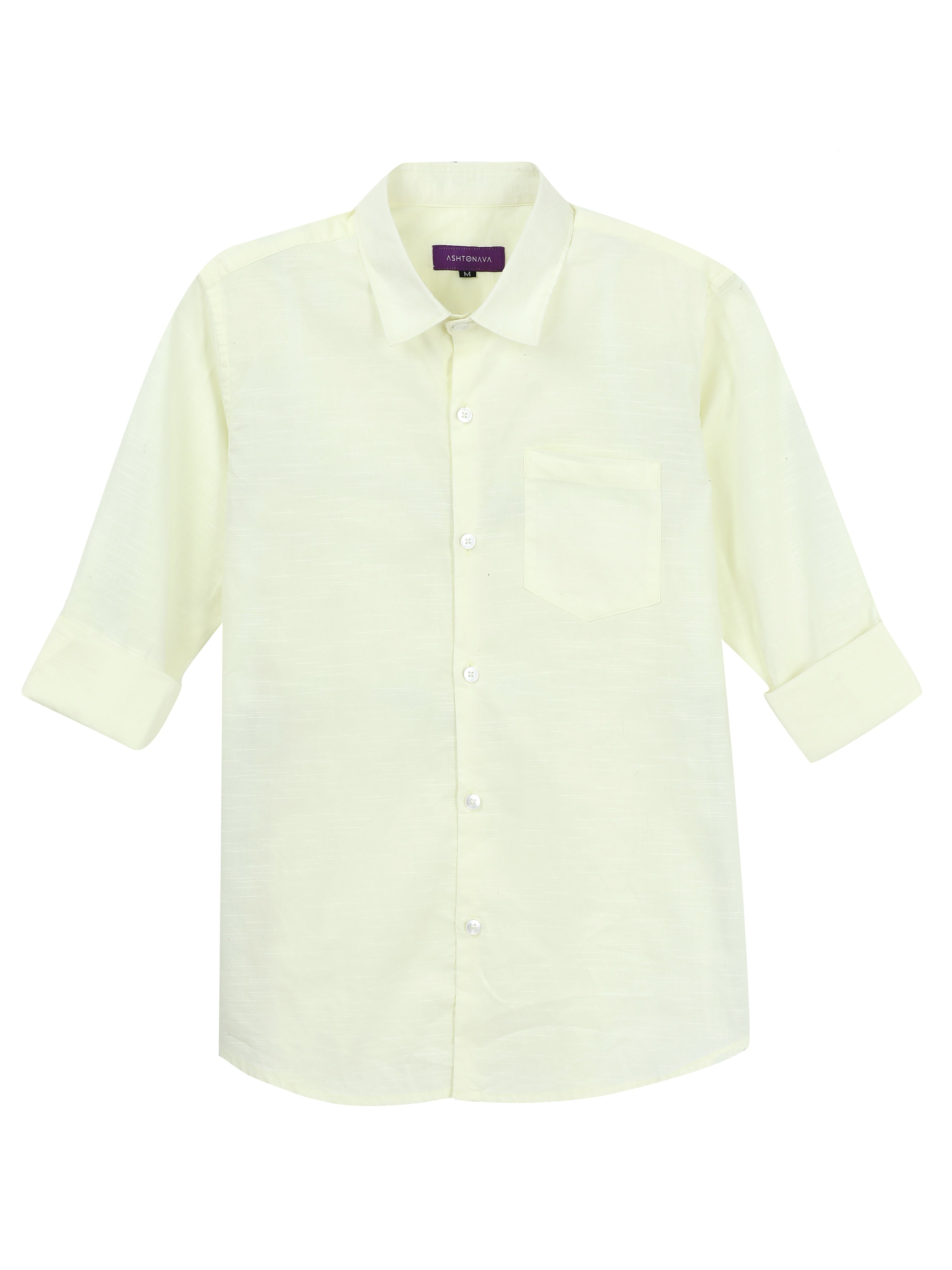 Classic Light Yellow Cotton-Lenin Shirt