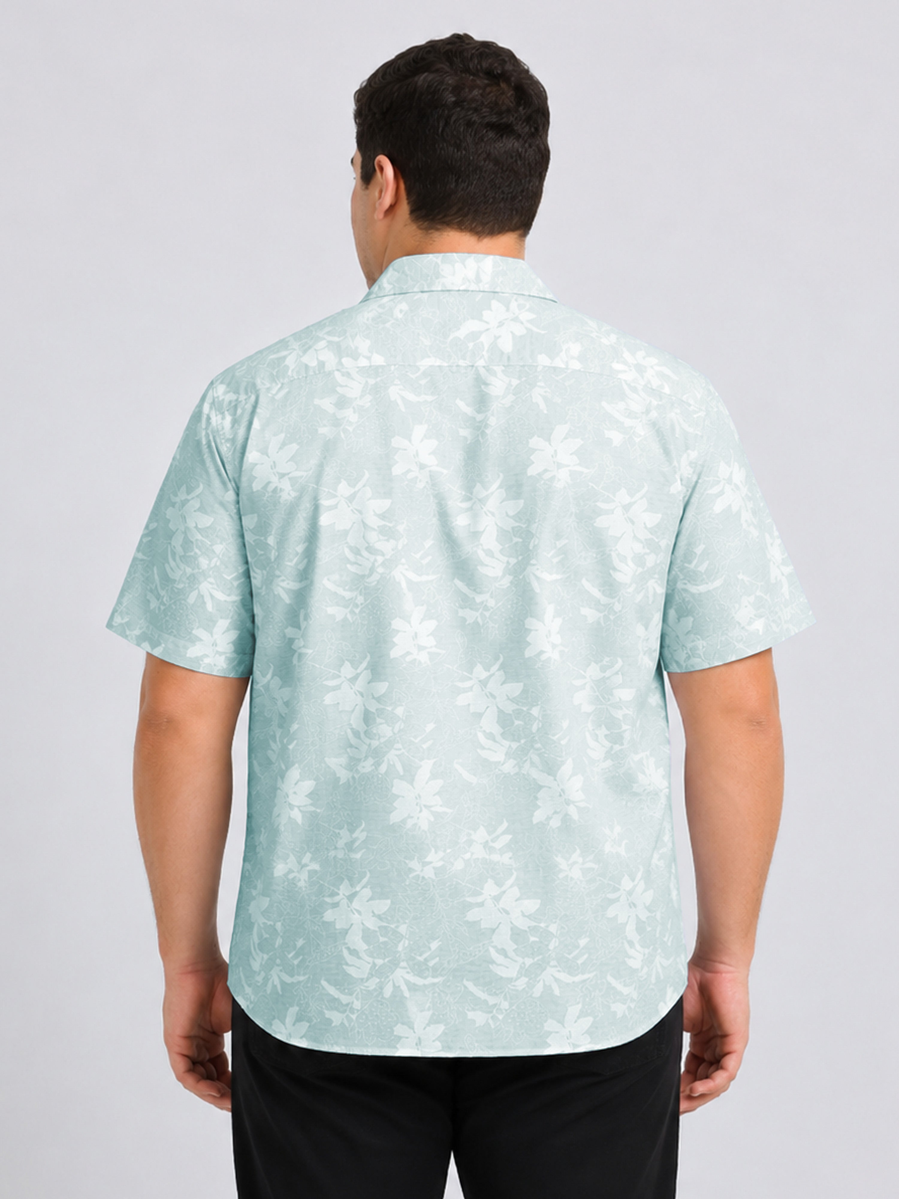 Green Floral Printed Cubban Collar Shirt