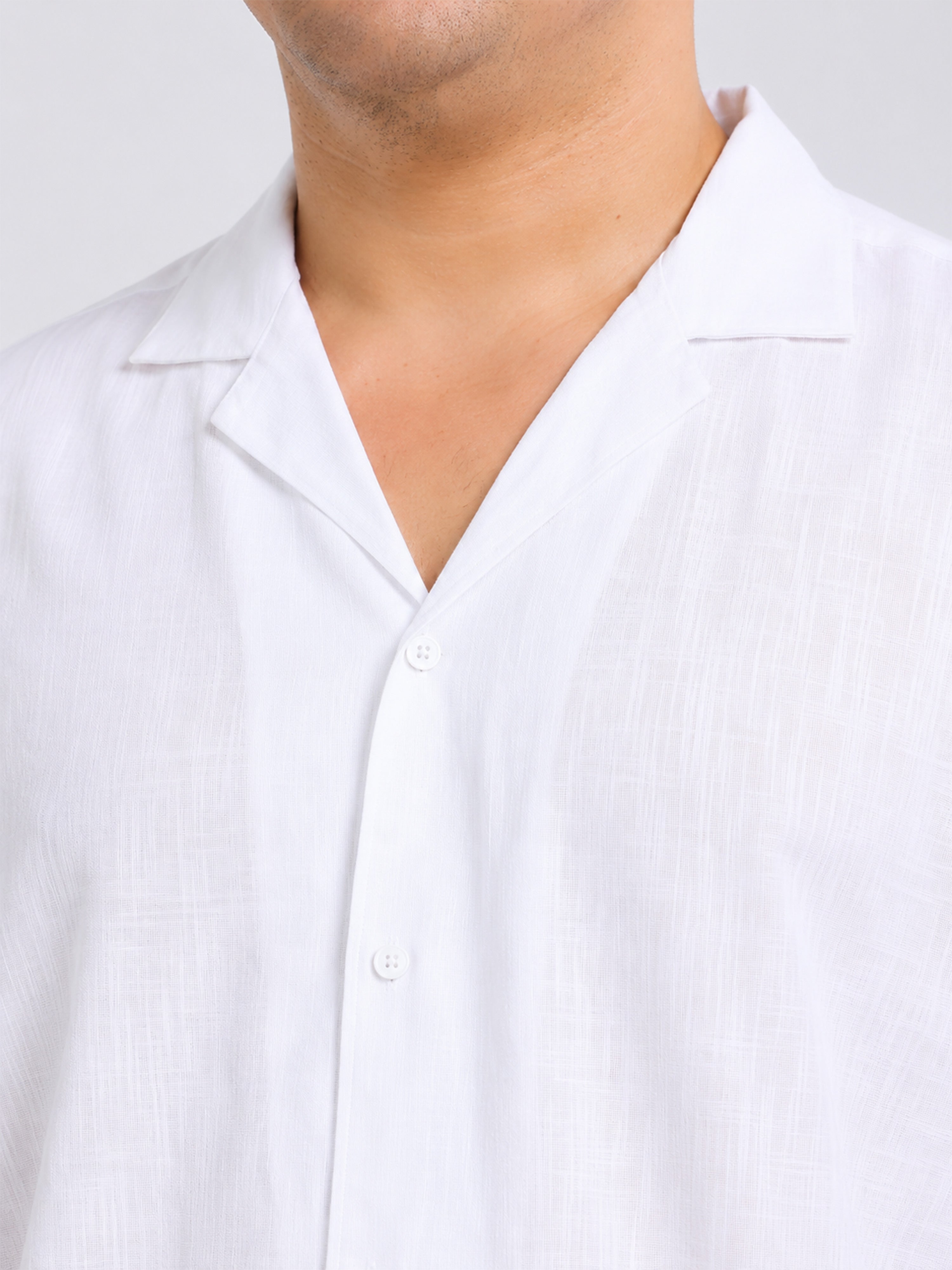 White Linen Cubban Collar Shirt