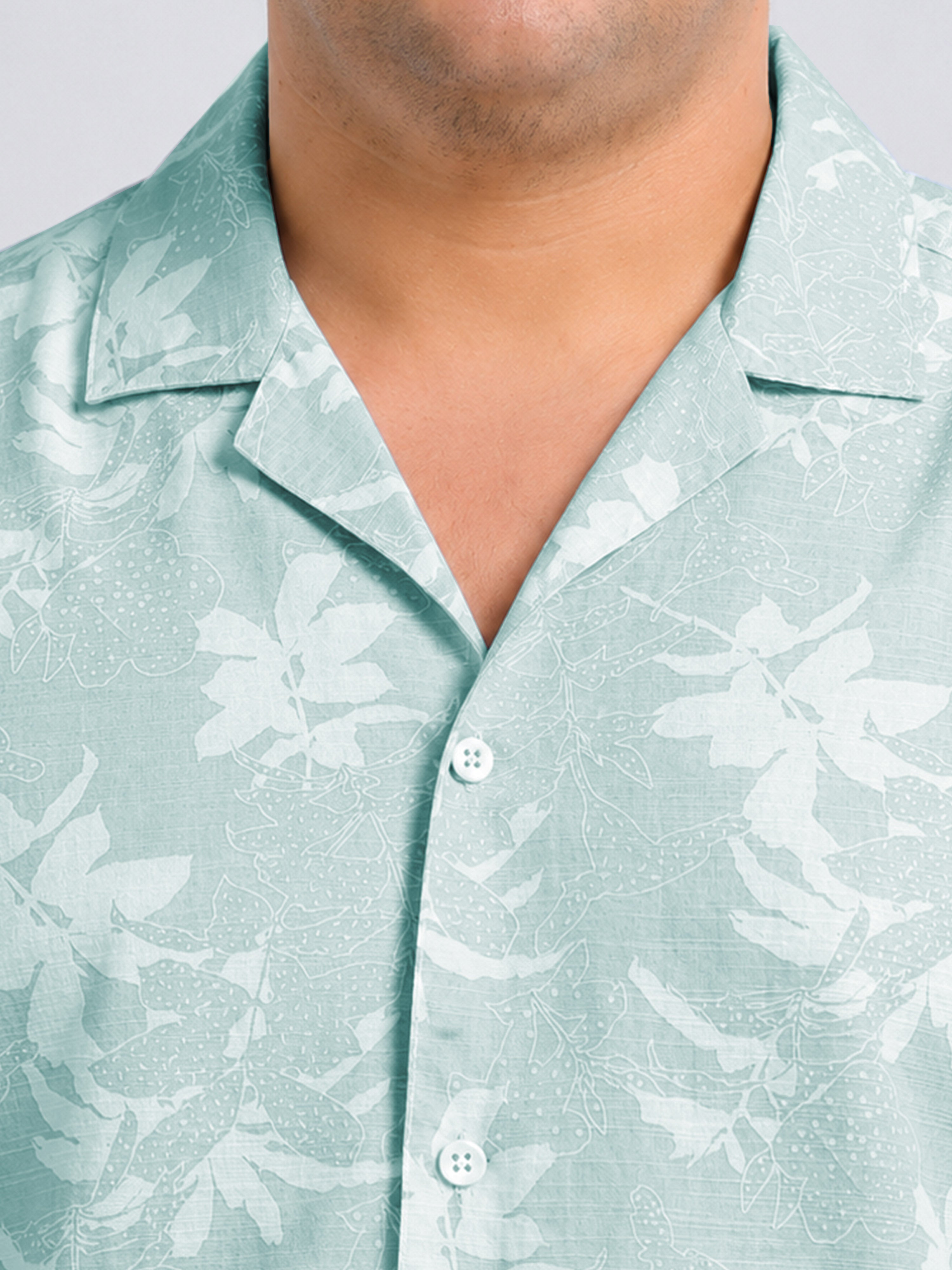Green Floral Printed Cubban Collar Shirt
