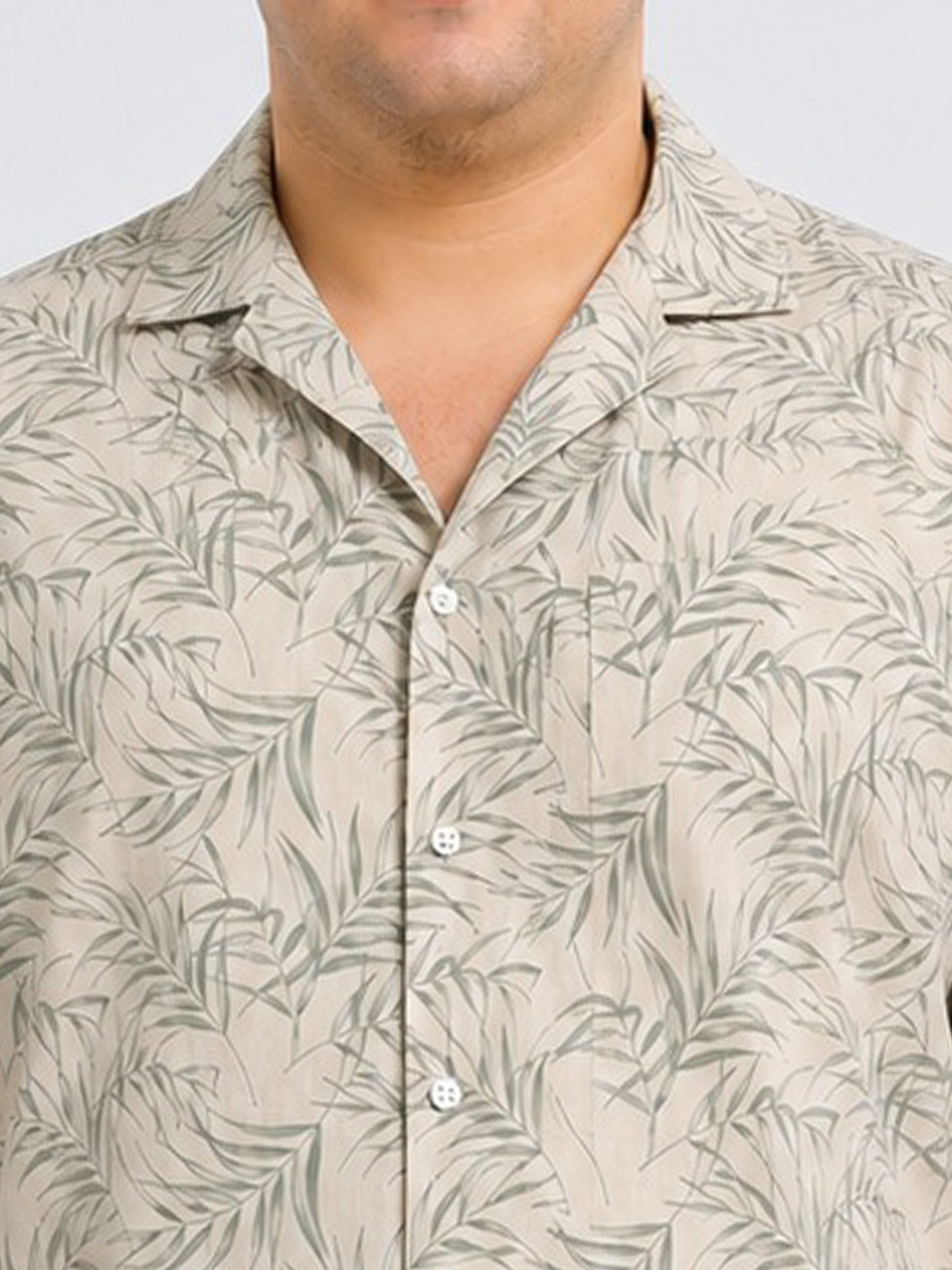 Biege Printed Cubban Collar Shirt