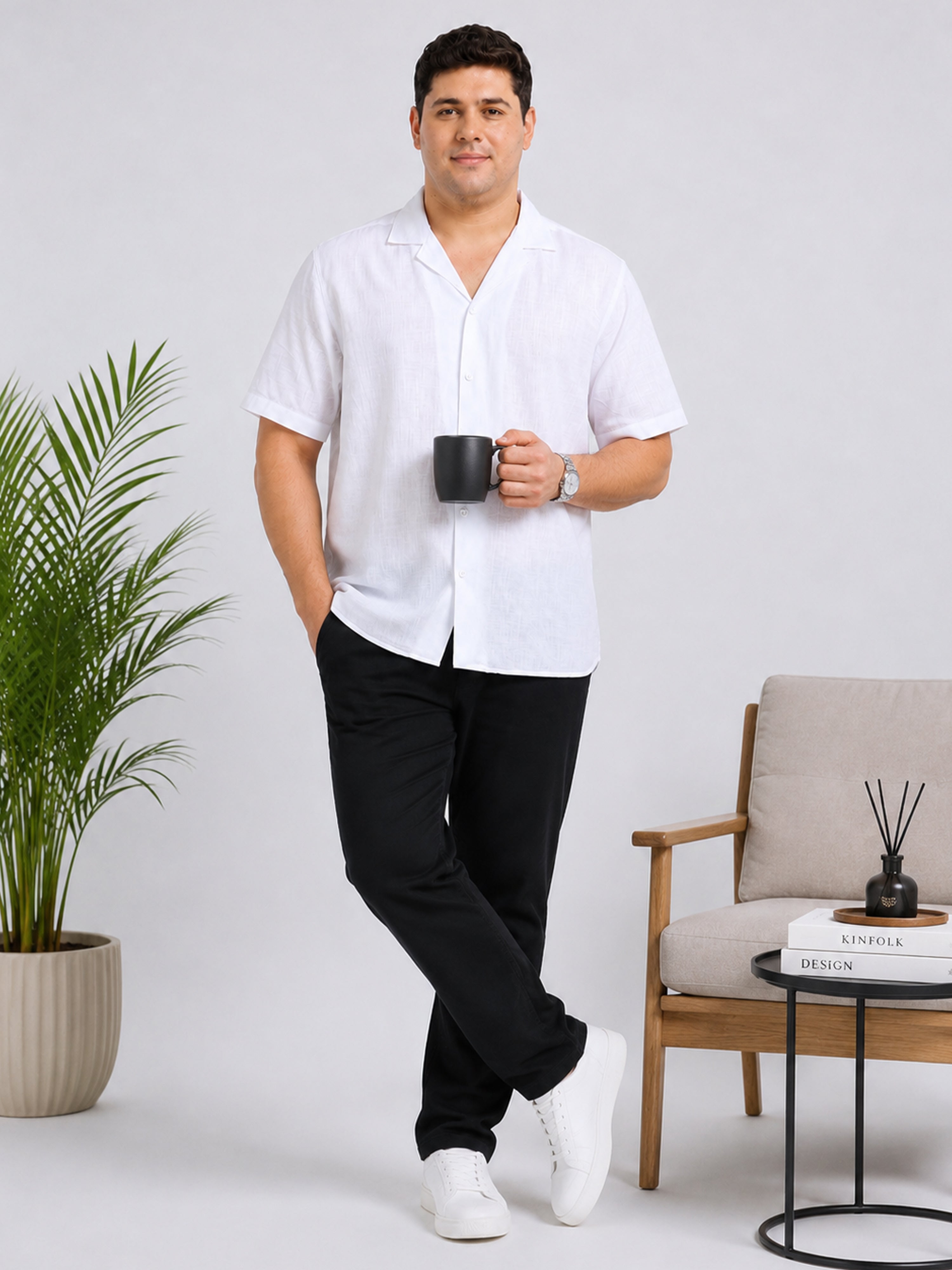 White Linen Cubban Collar Shirt