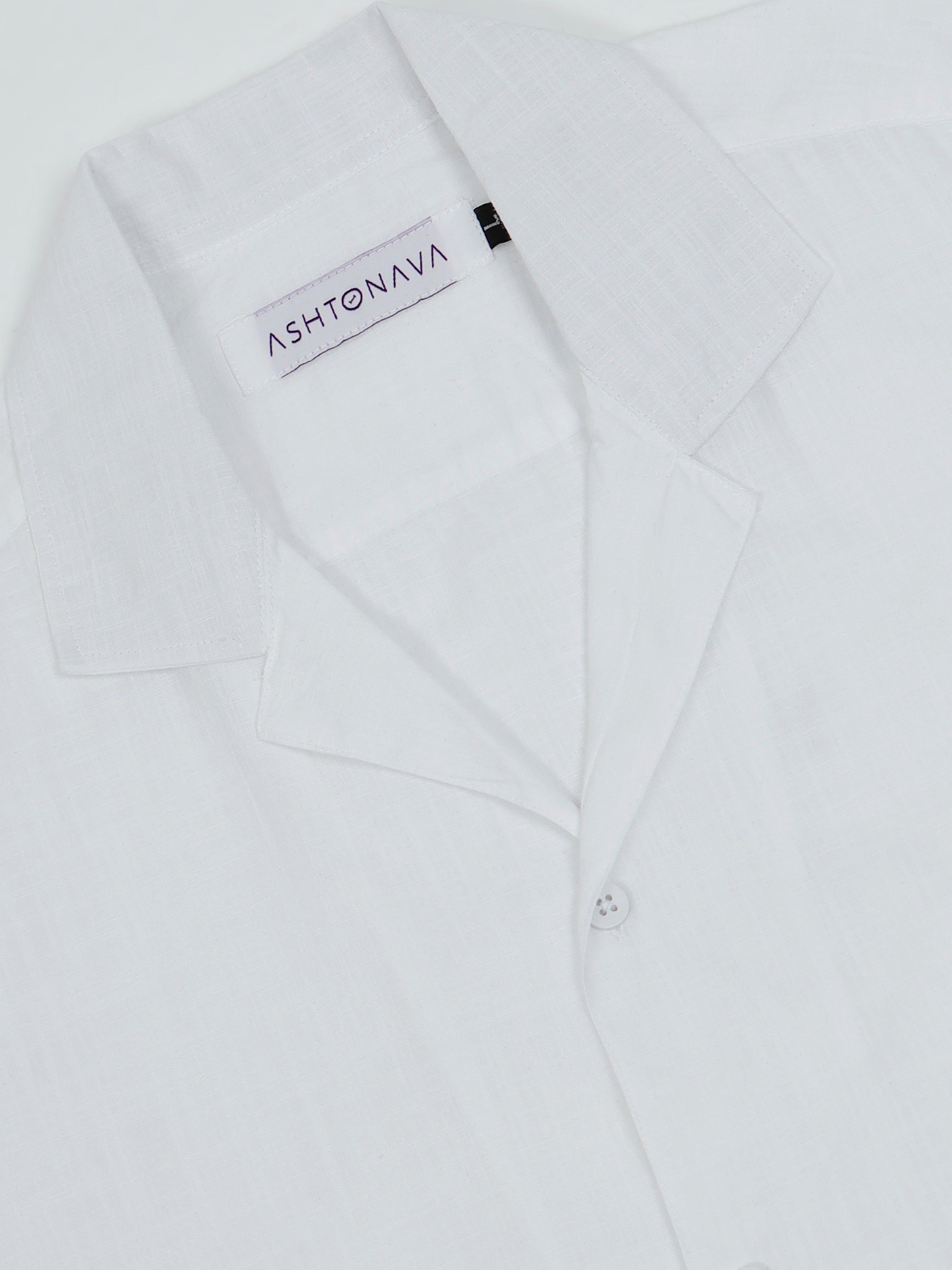 White Linen Cubban Collar Shirt