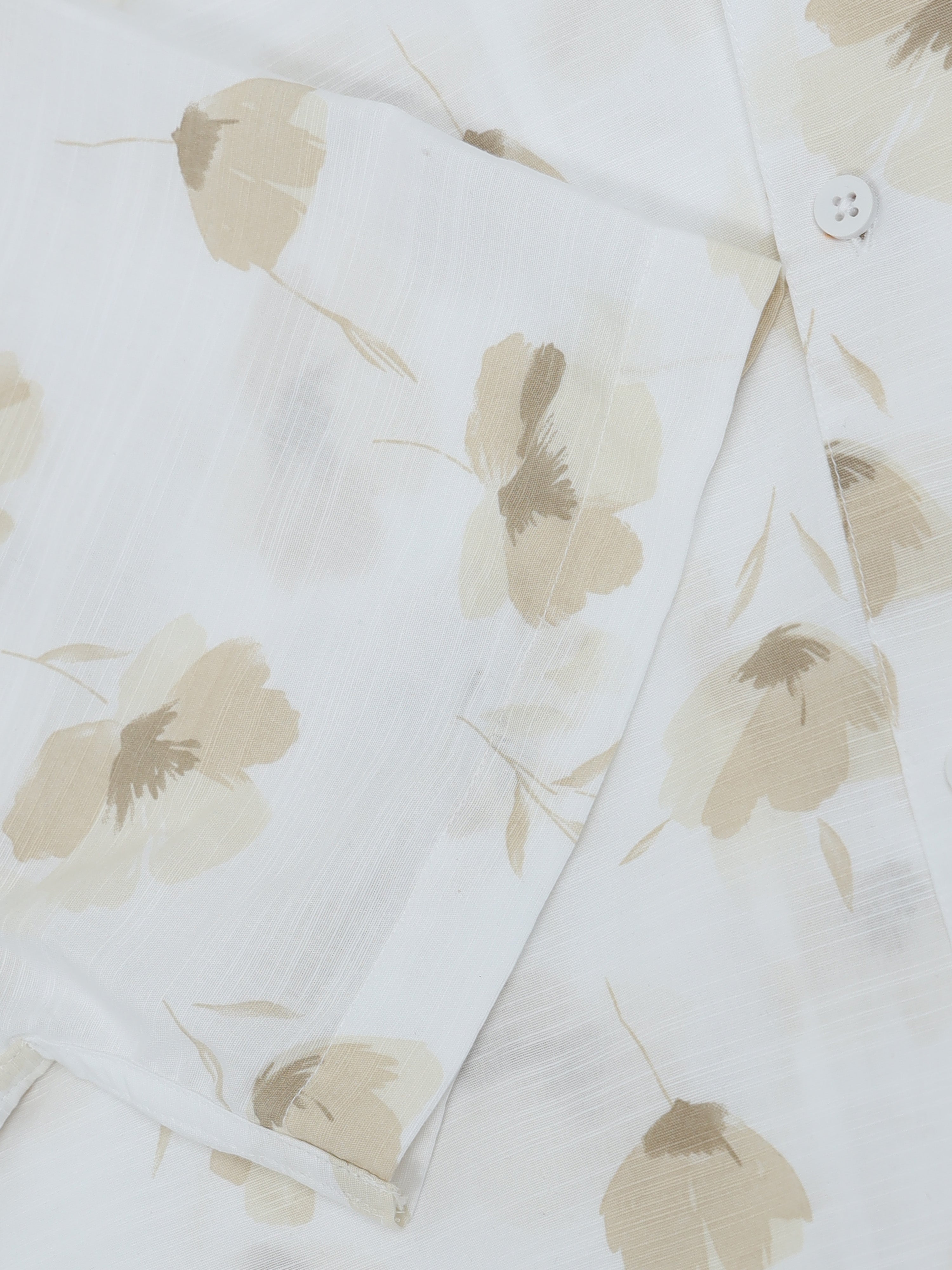 White Floral Printed Cubban Collar Shirt