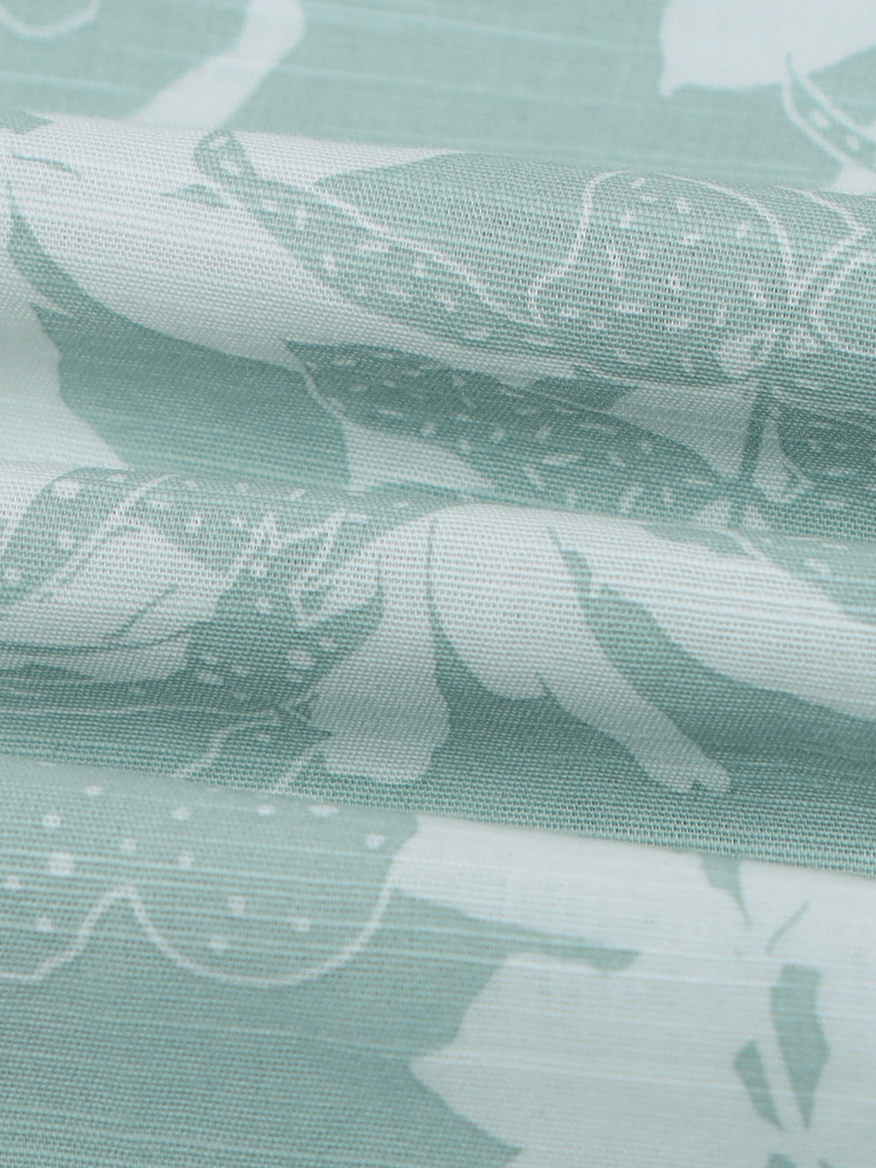 Green Floral Printed Cubban Collar Shirt