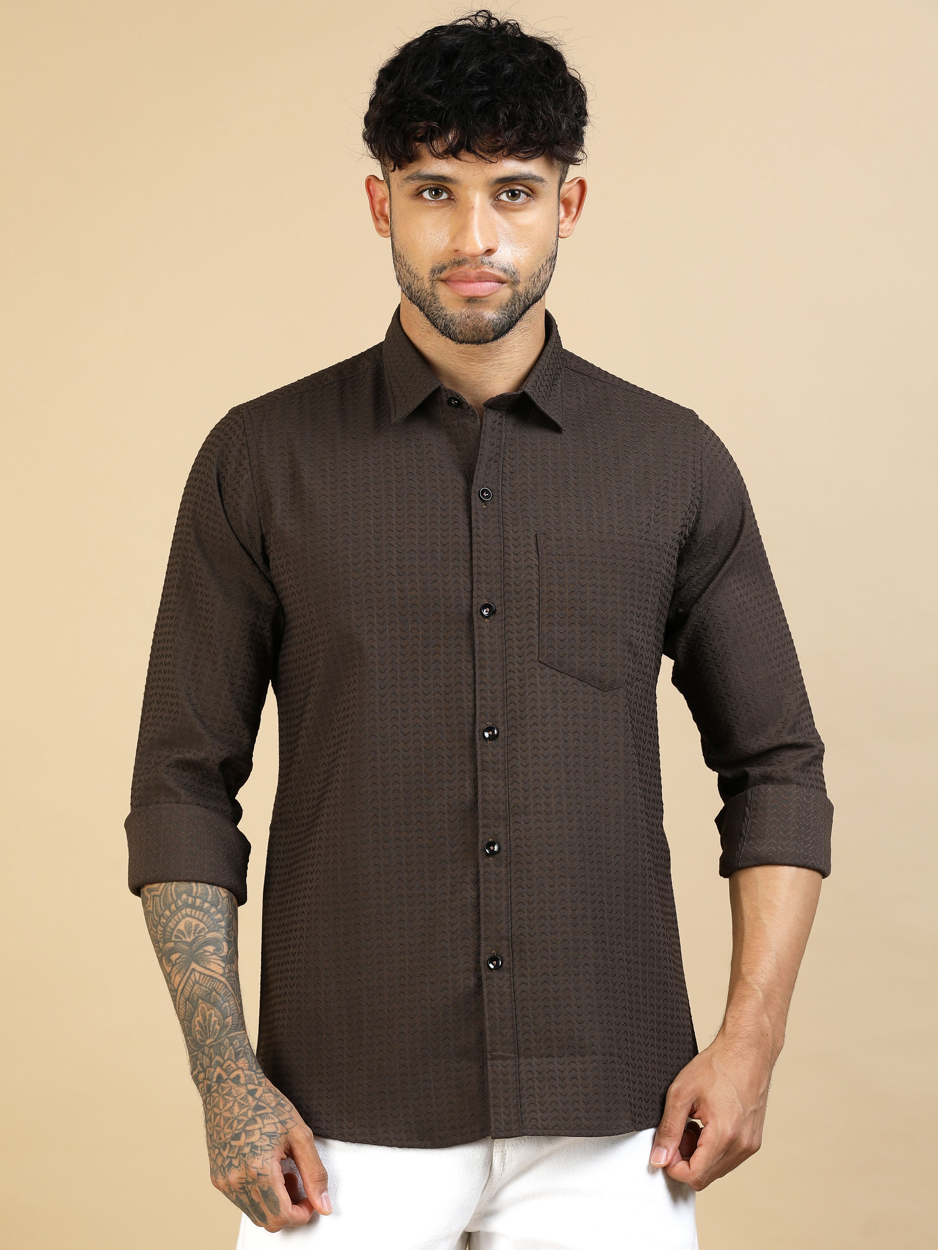 Hazelnut Brown Waffle Textured Shirt
