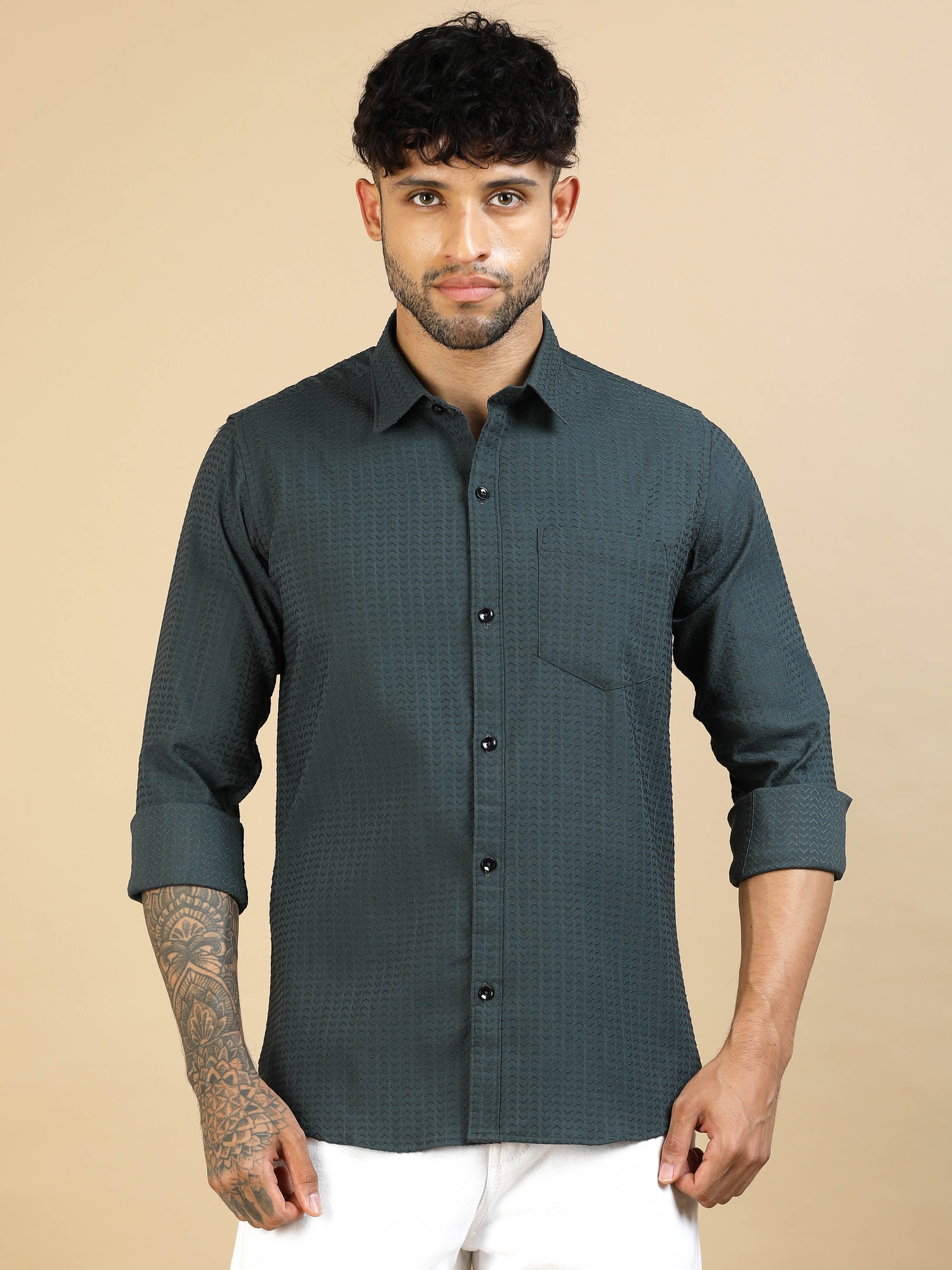 Viridian Green Waffle Textured Shirt