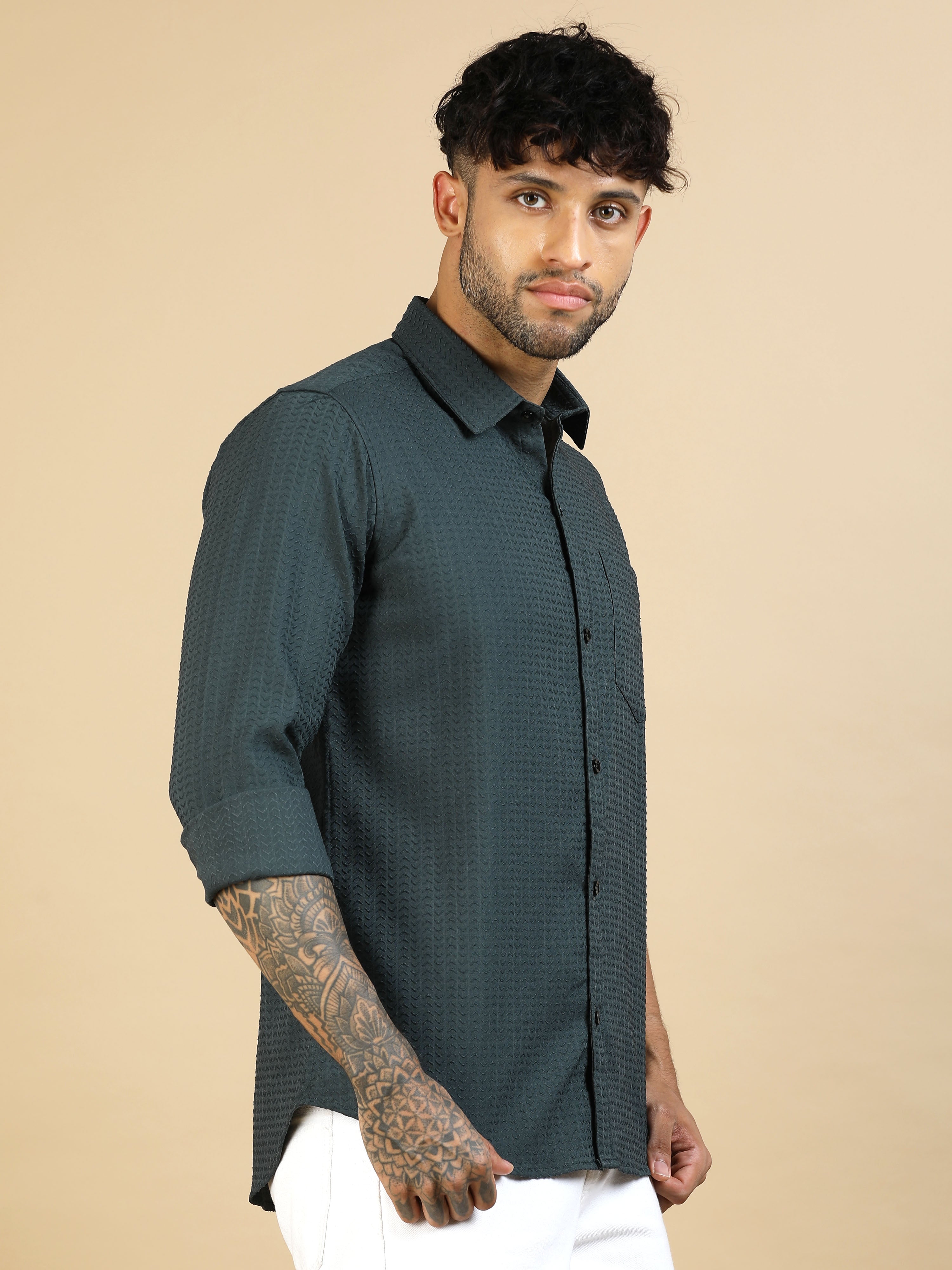 Viridian Green Waffle Textured Shirt