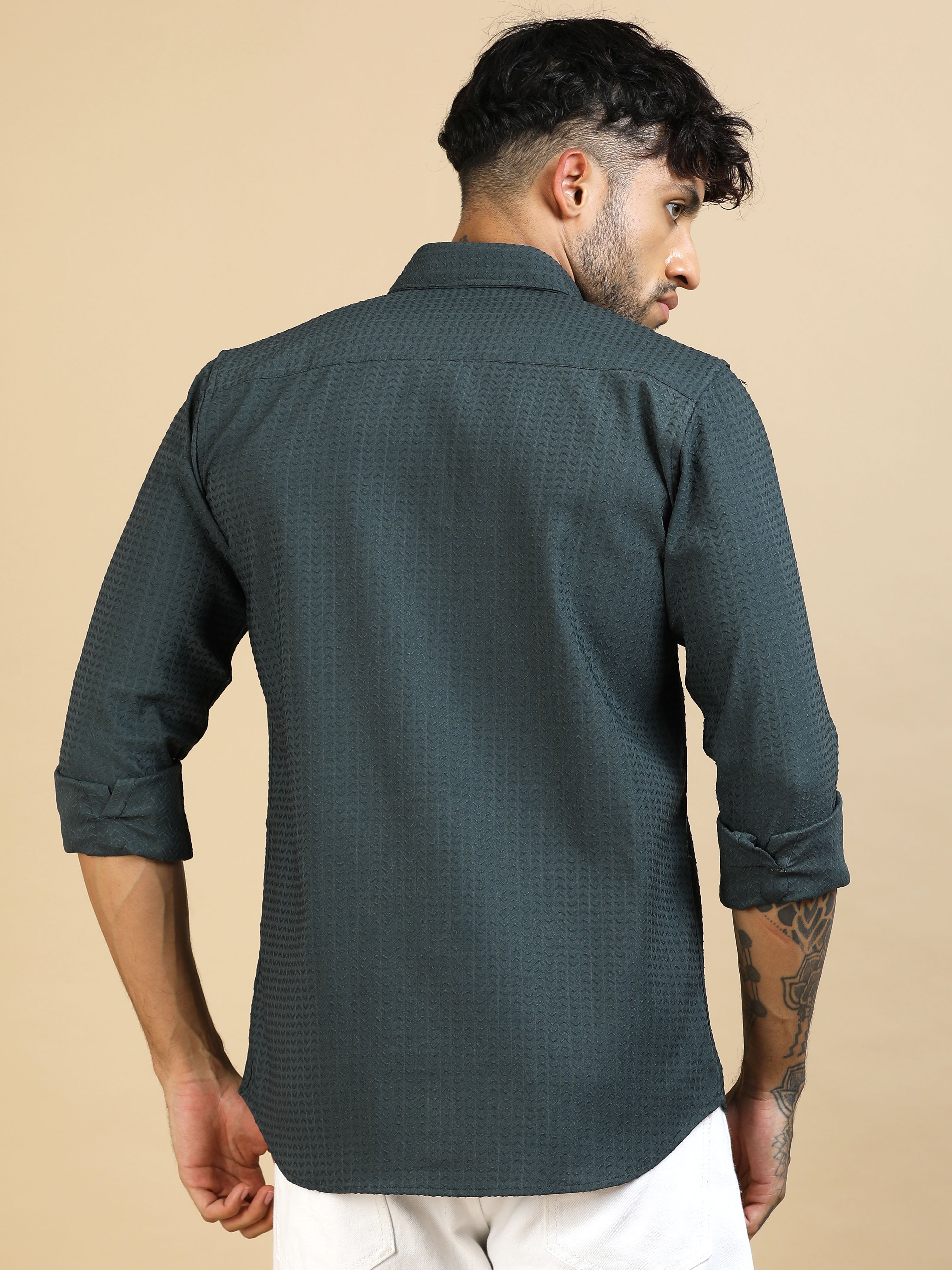 Viridian Green Waffle Textured Shirt